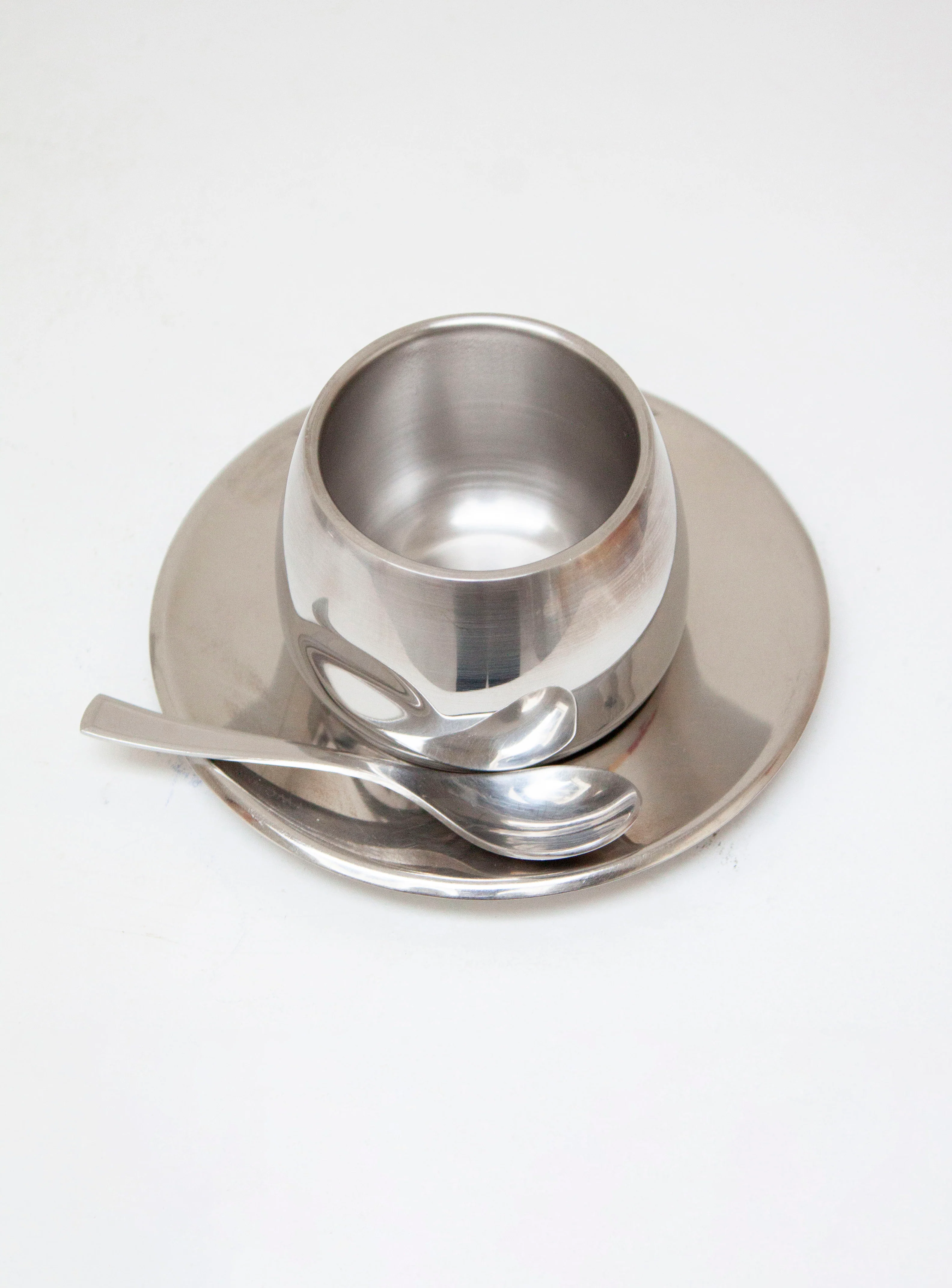 AMC Italy Stainless Steel Coffee Cup, Saucer & Spoon - Image 2