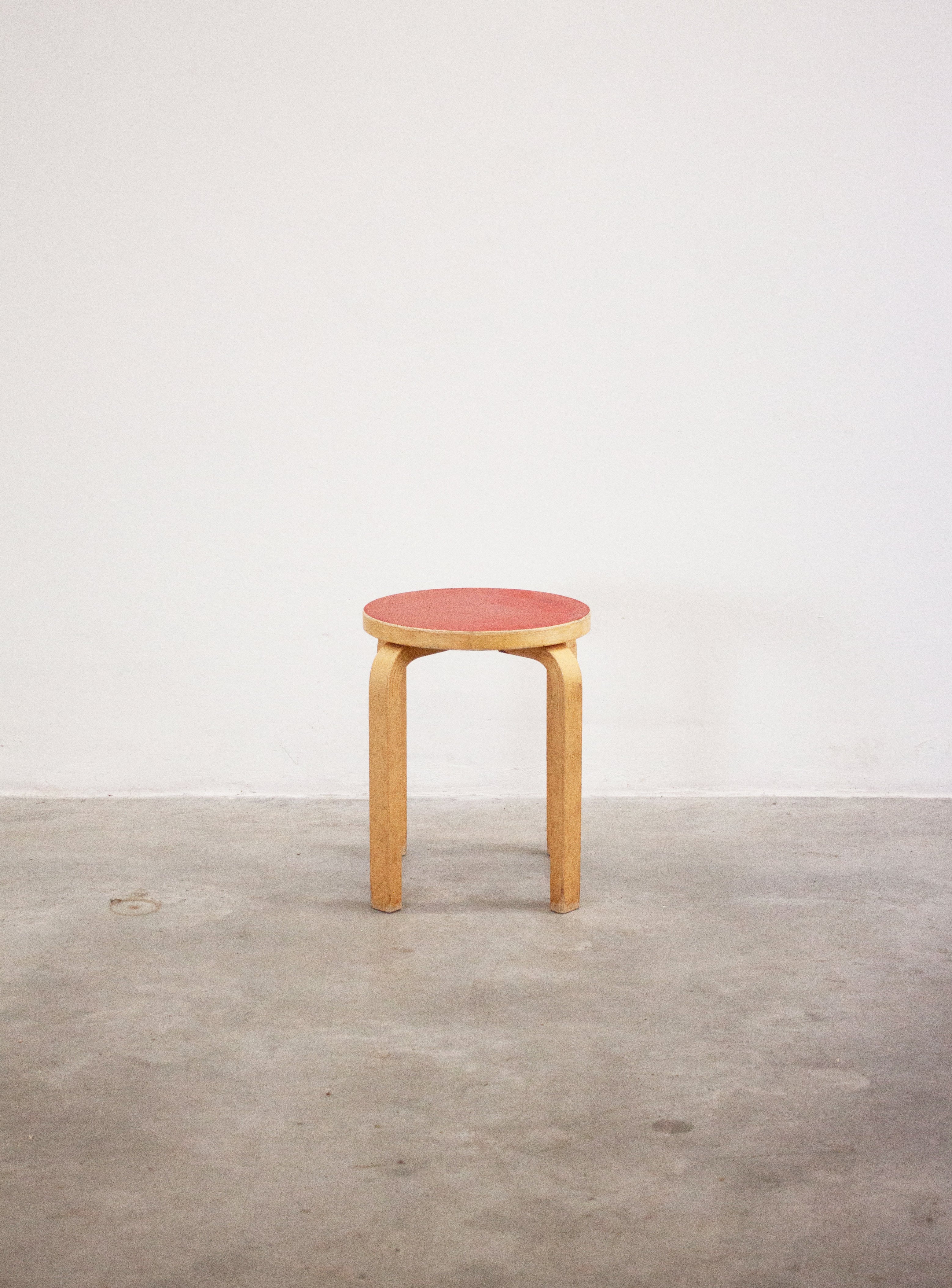 Artek Model E60 Stool by Alvar Aalto (Red) - Image 3