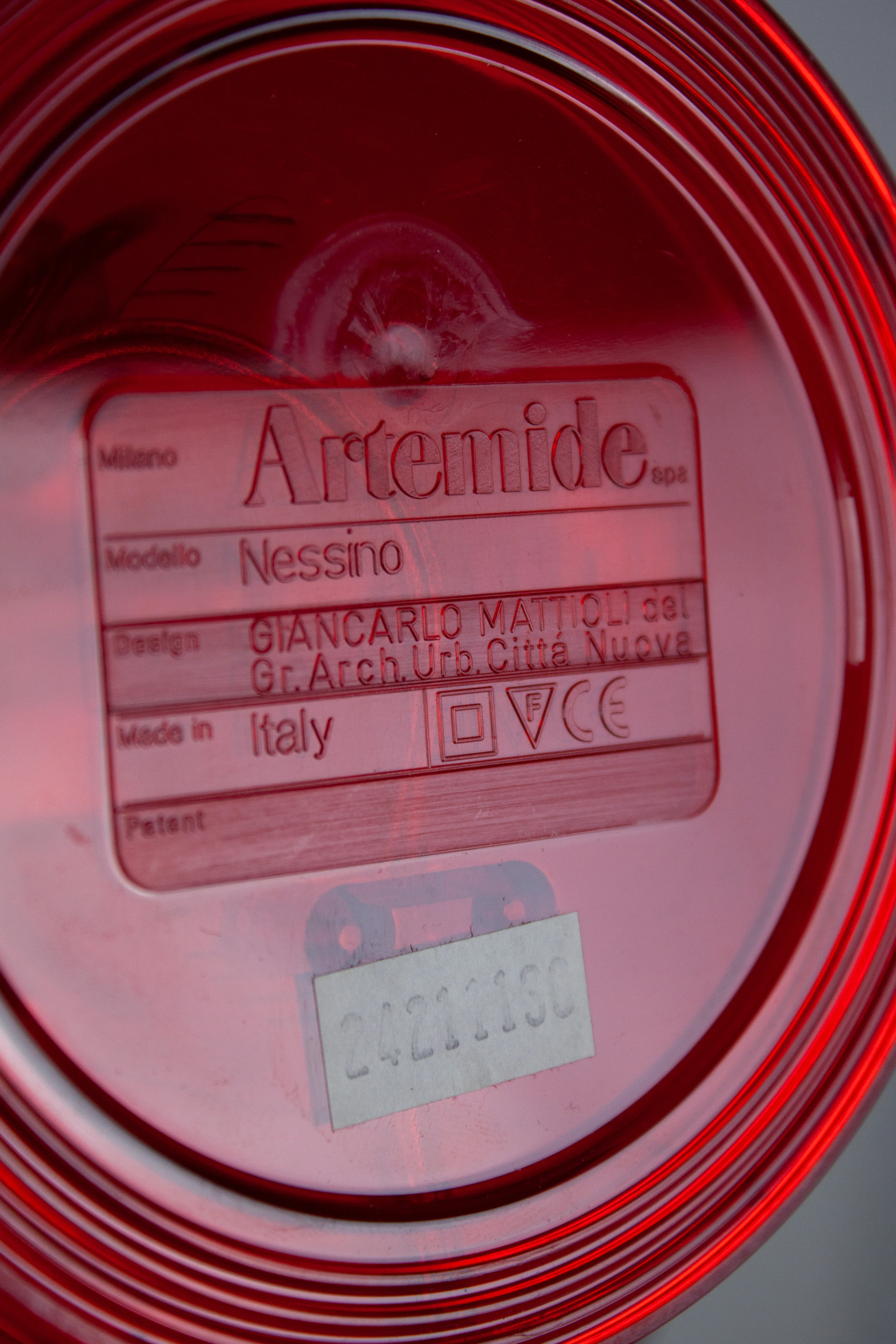 Artemide Nessino Table Lamp by Giancarlo Mattioli (Translucent Red) - Image 13