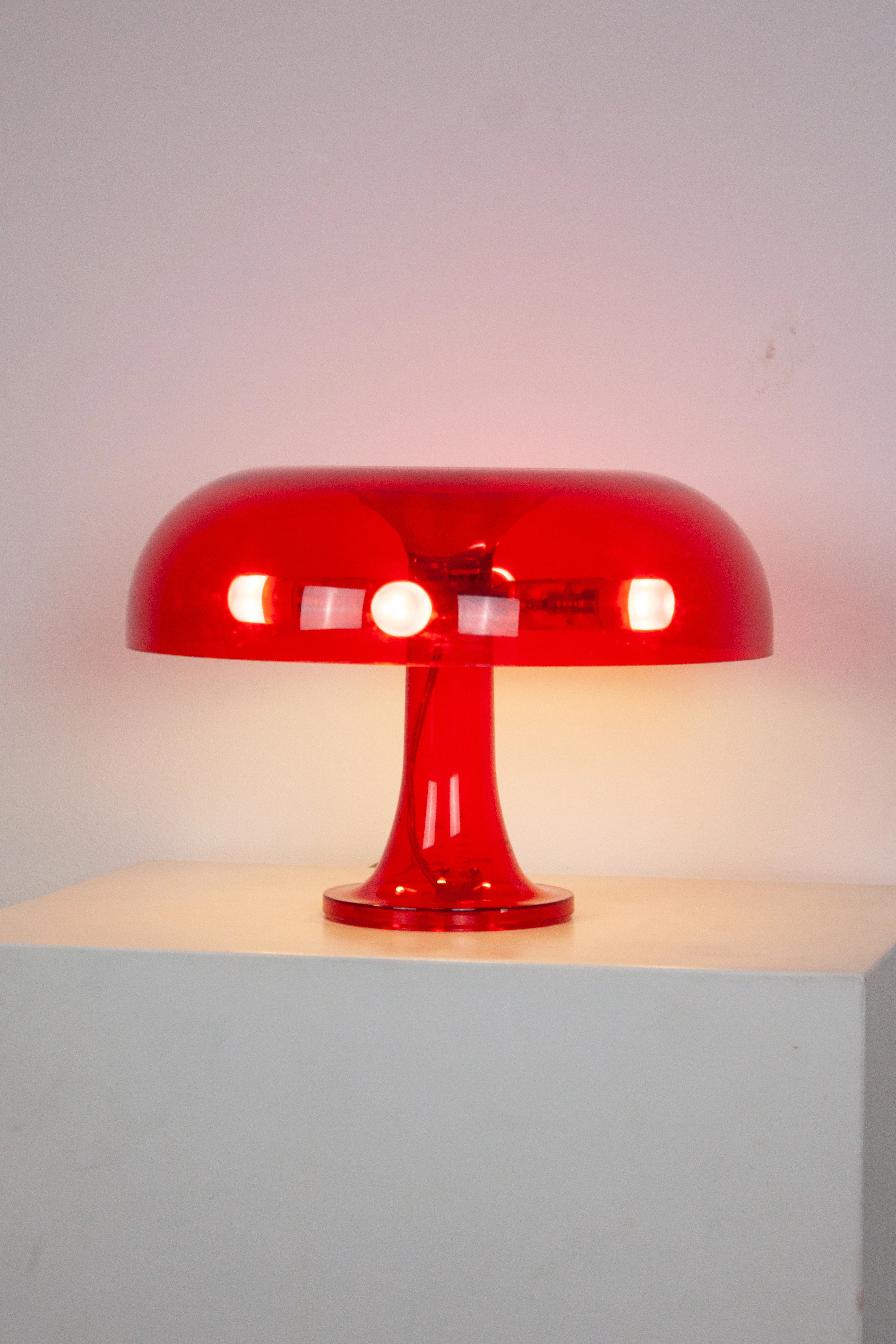 Artemide Nessino Table Lamp by Giancarlo Mattioli (Translucent Red) - Image 7