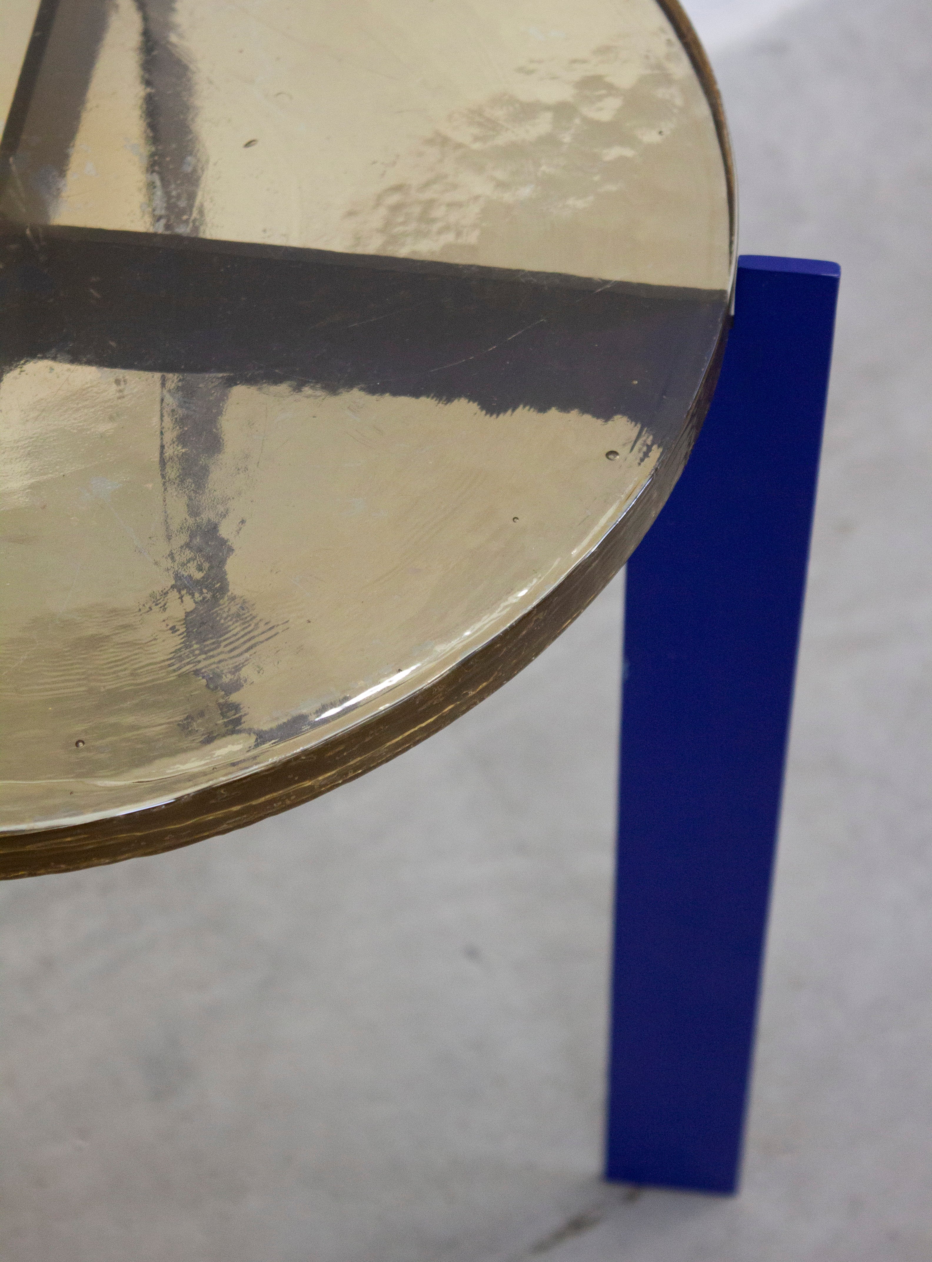 Heavy Glass Side Table on Metal Base (Yellow/Cobalt Blue) - Image 12