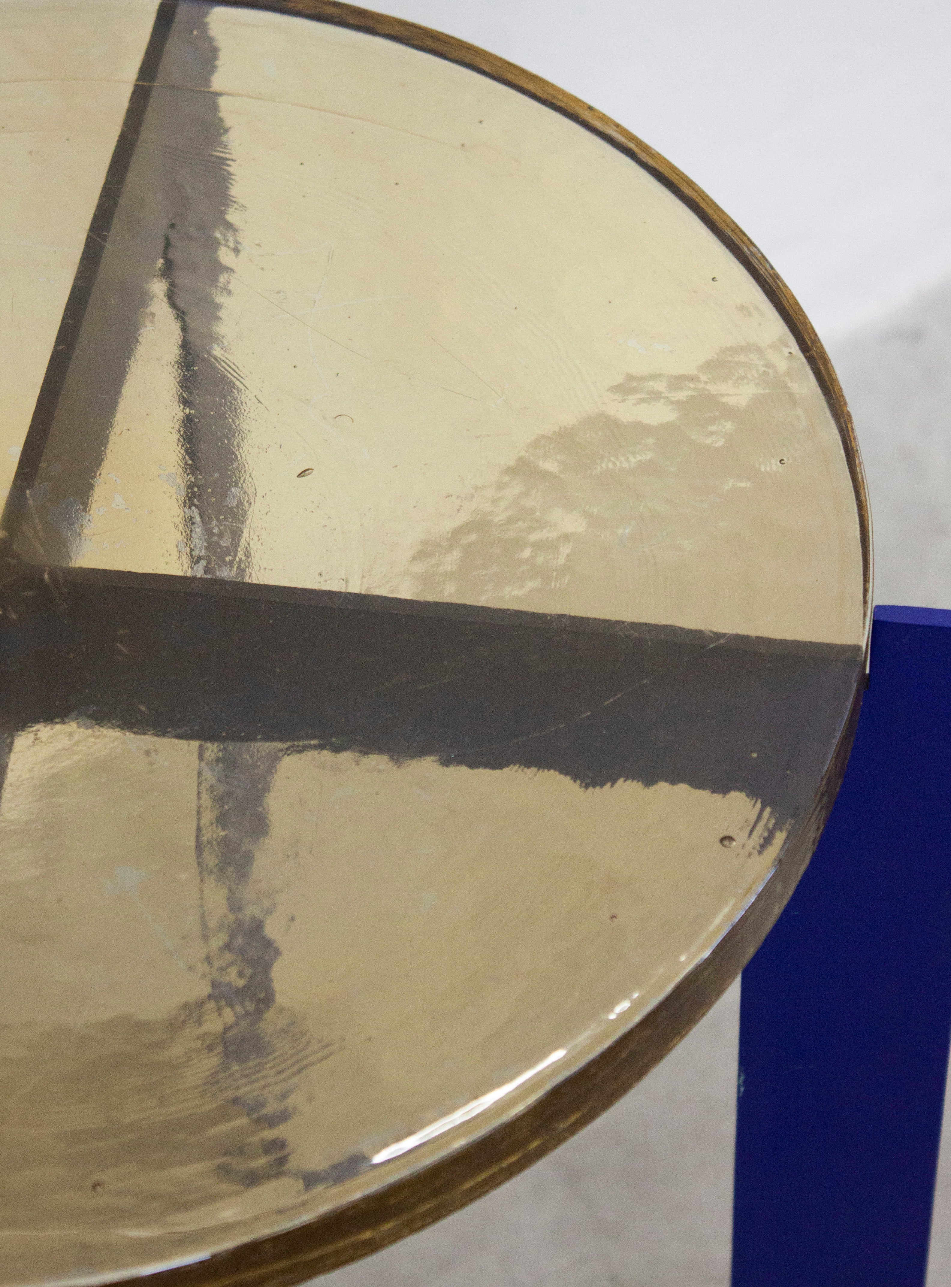 Heavy Glass Side Table on Metal Base (Yellow/Cobalt Blue) - Image 13