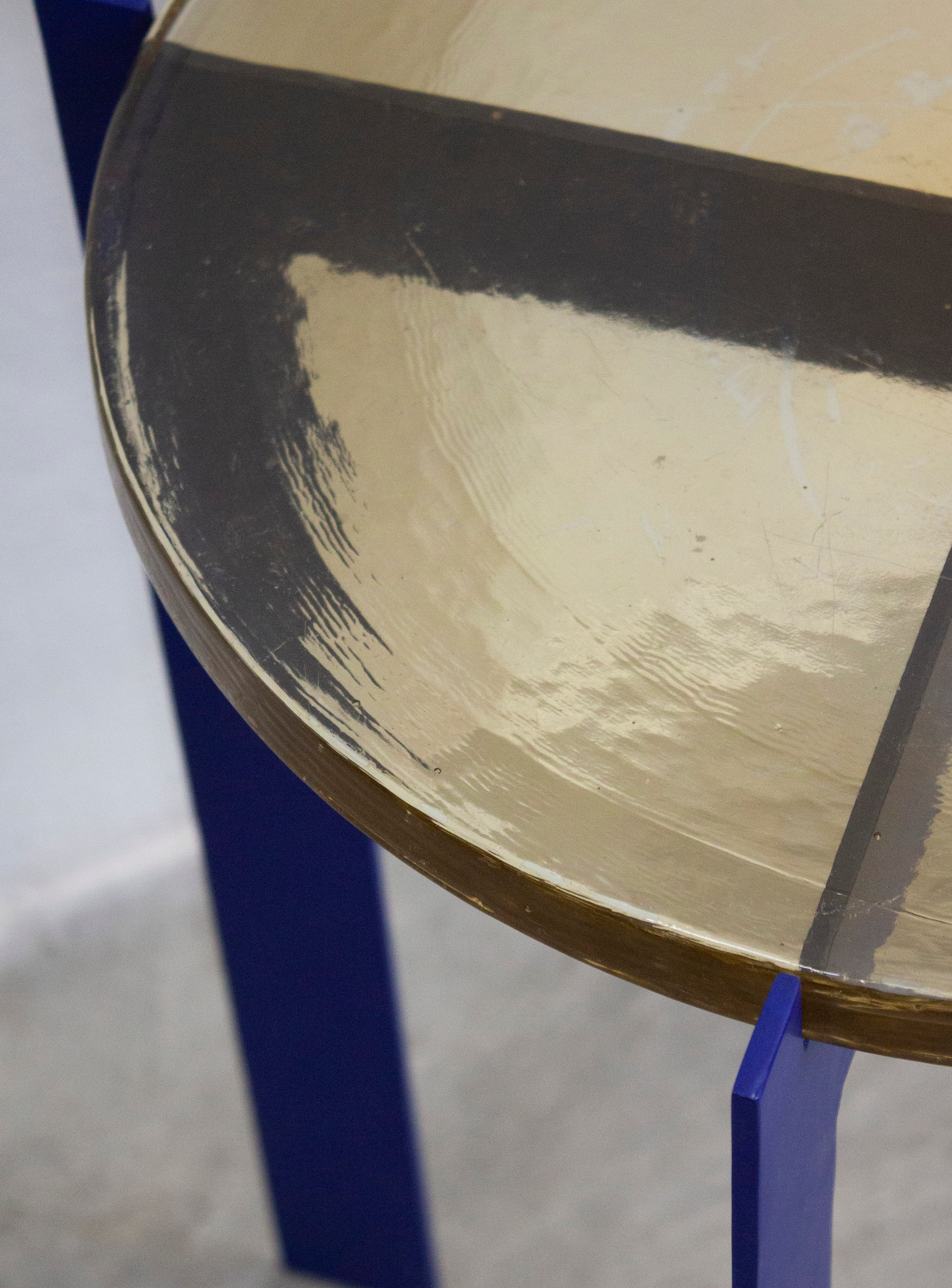 Heavy Glass Side Table on Metal Base (Yellow/Cobalt Blue) - Image 14