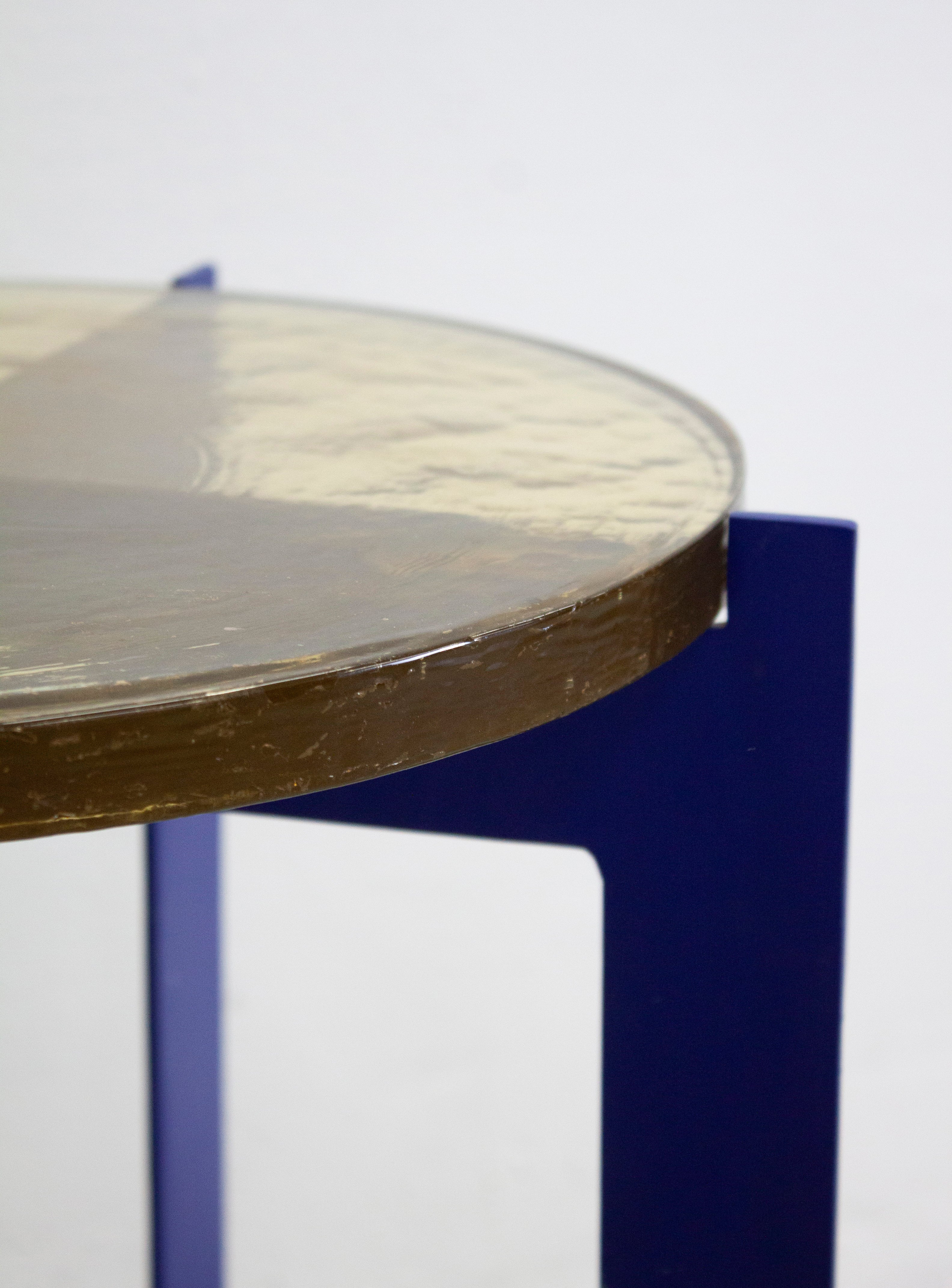 Heavy Glass Side Table on Metal Base (Yellow/Cobalt Blue) - Image 15