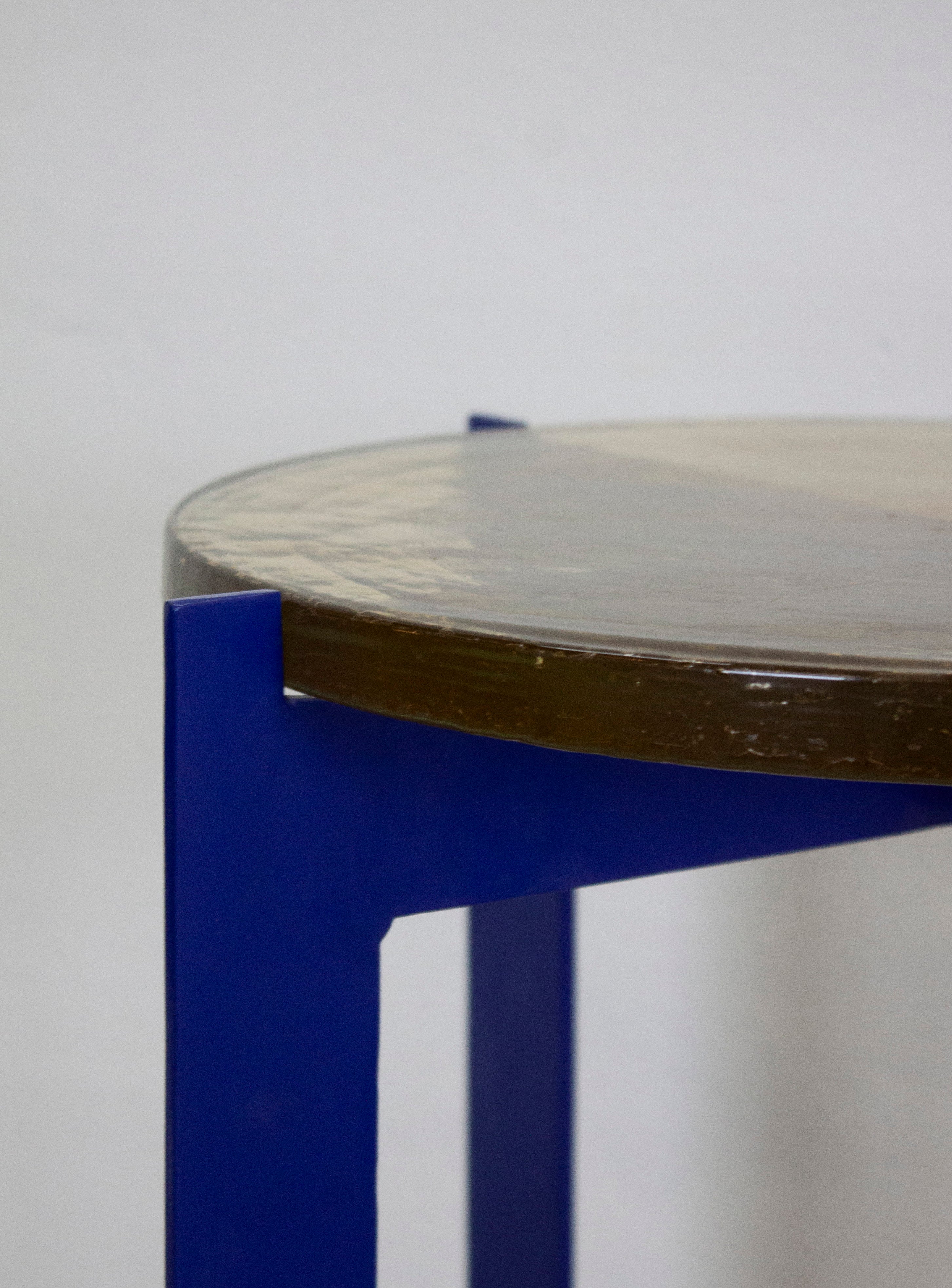 Heavy Glass Side Table on Metal Base (Yellow/Cobalt Blue) - Image 16