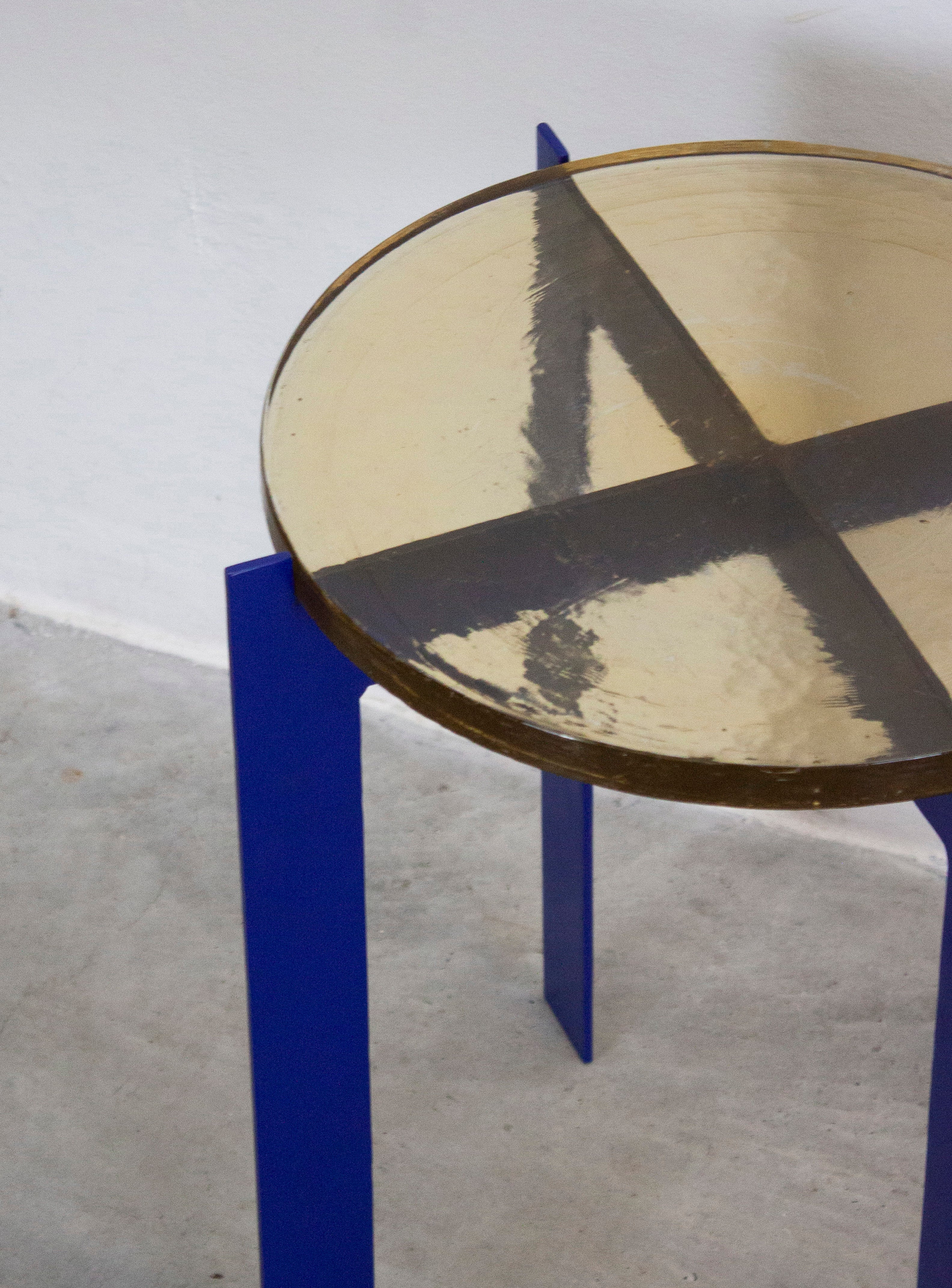 Heavy Glass Side Table on Metal Base (Yellow/Cobalt Blue) - Image 19