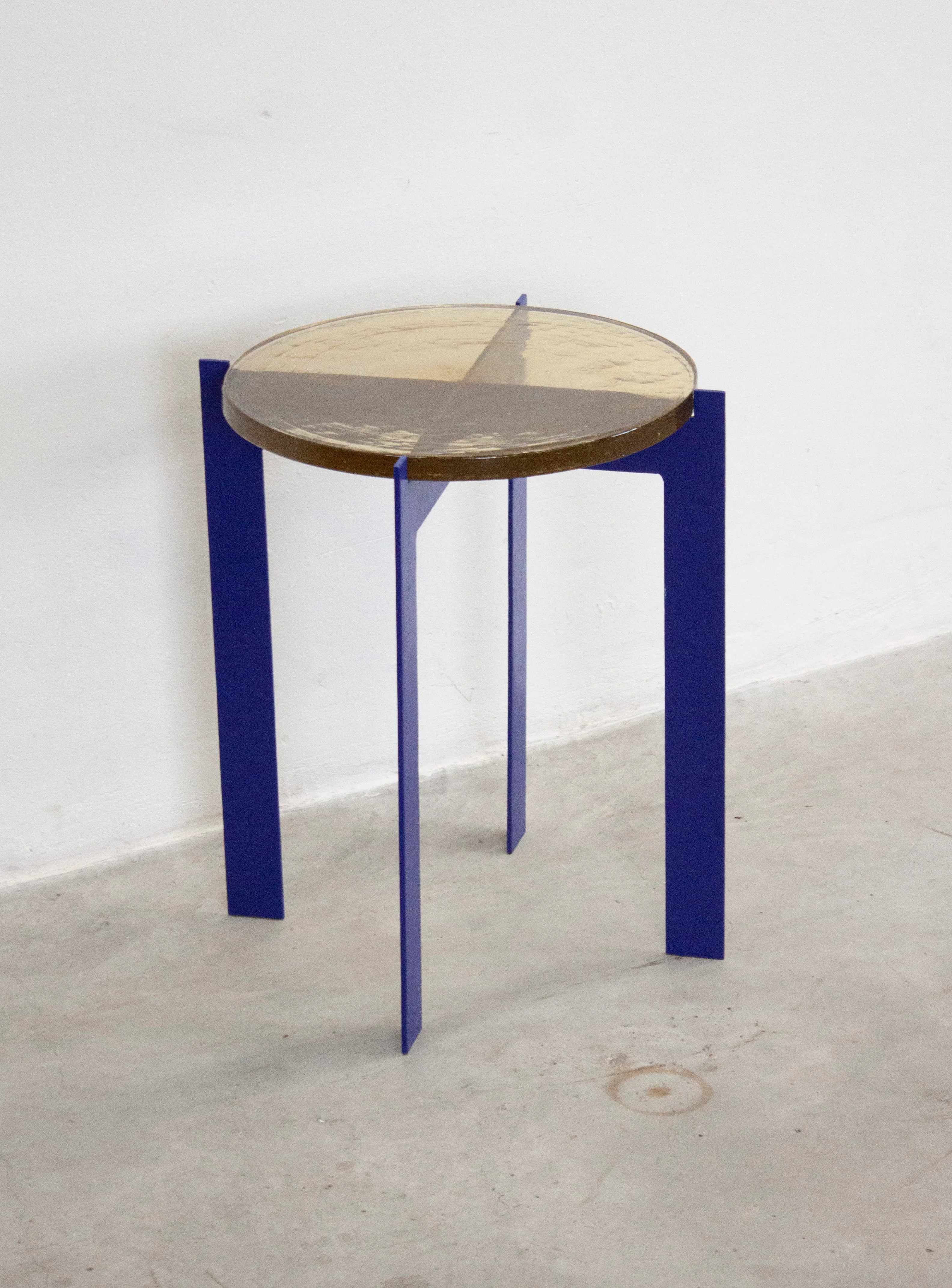 Heavy Glass Side Table on Metal Base (Yellow/Cobalt Blue) - Image 2