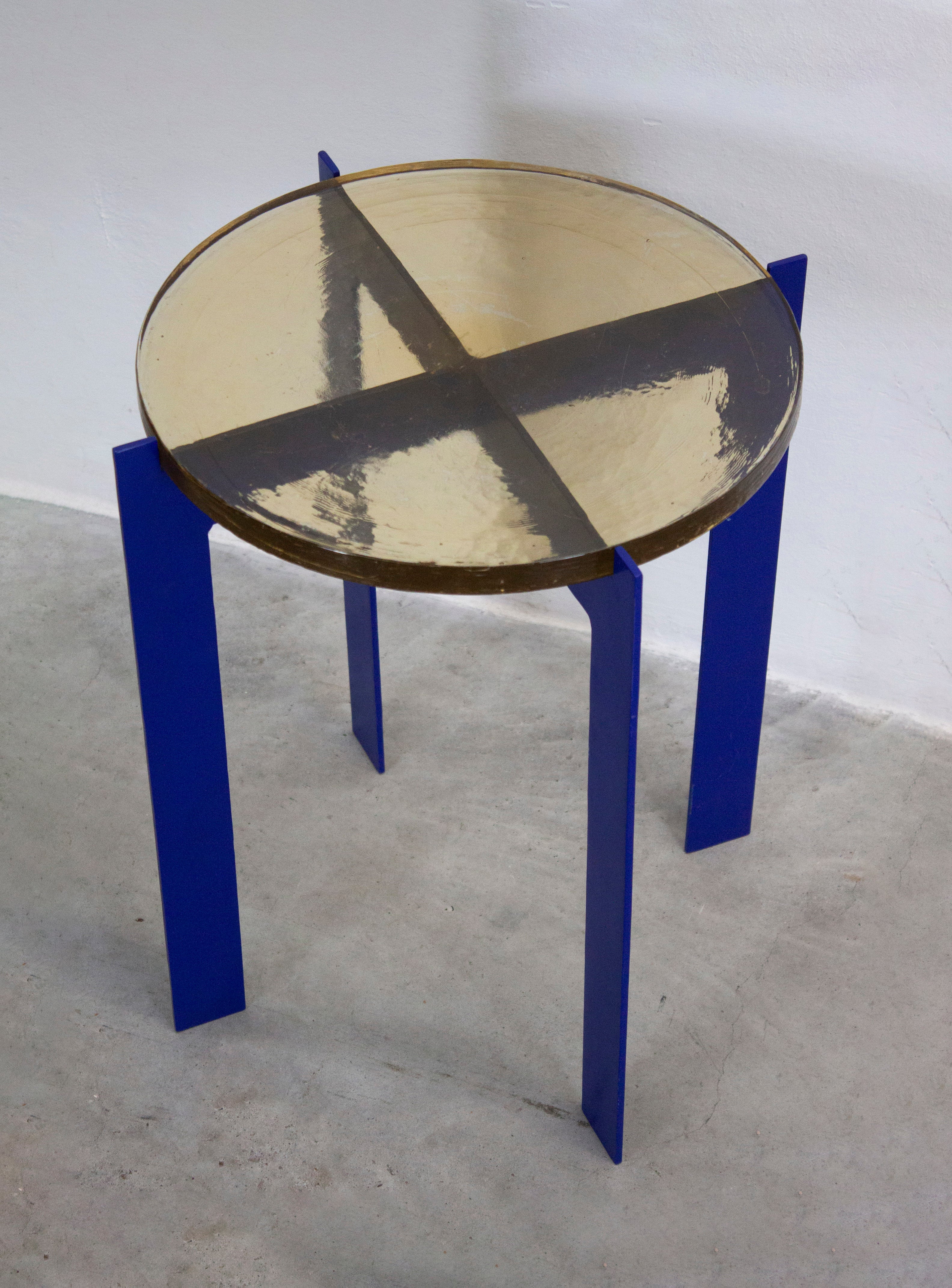 Heavy Glass Side Table on Metal Base (Yellow/Cobalt Blue) - Image 20
