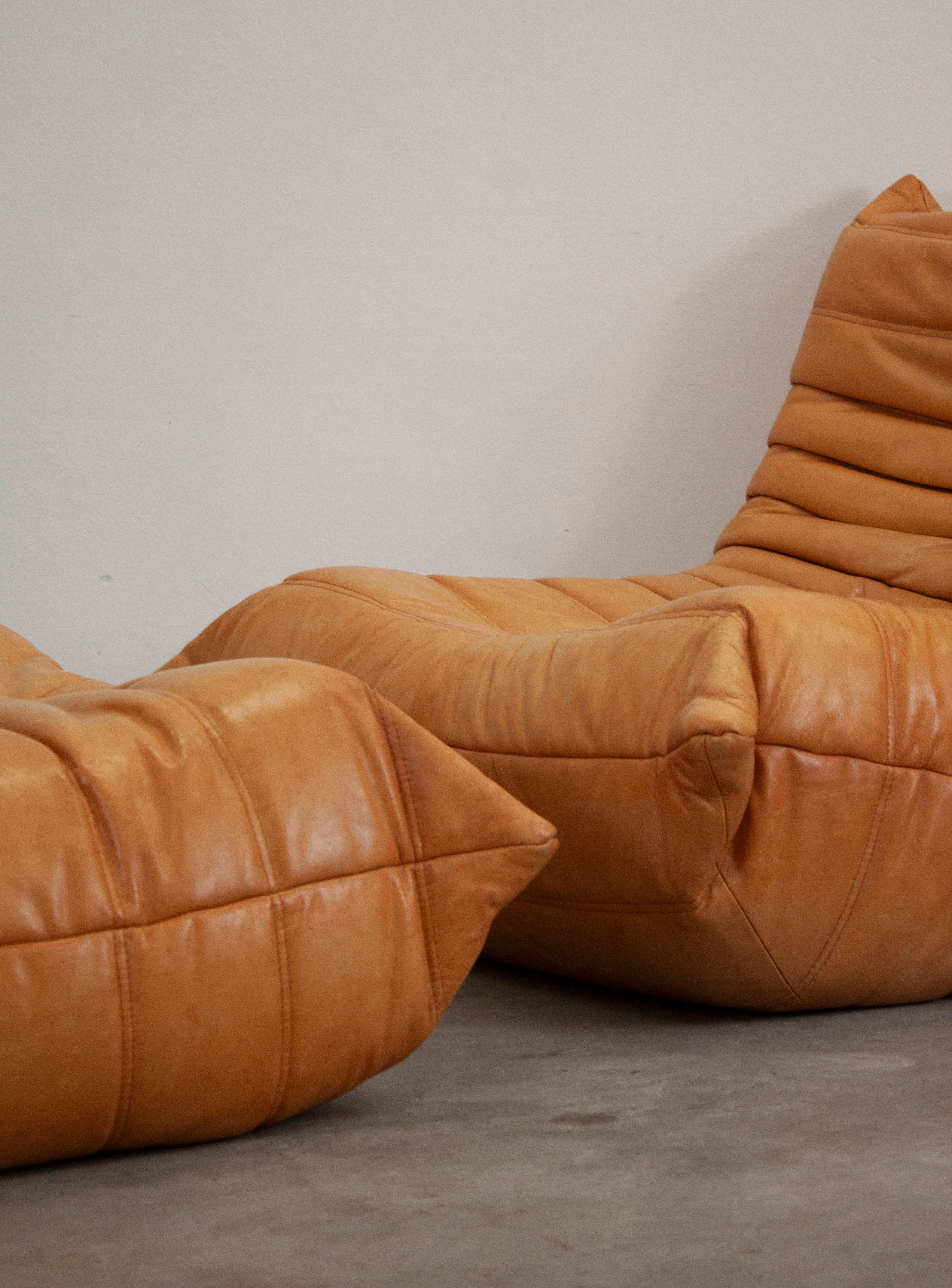 Ligne Roset Togo Leather Lounge Chair & Ottoman by Micheal Ducaroy (Tan) - Image 11