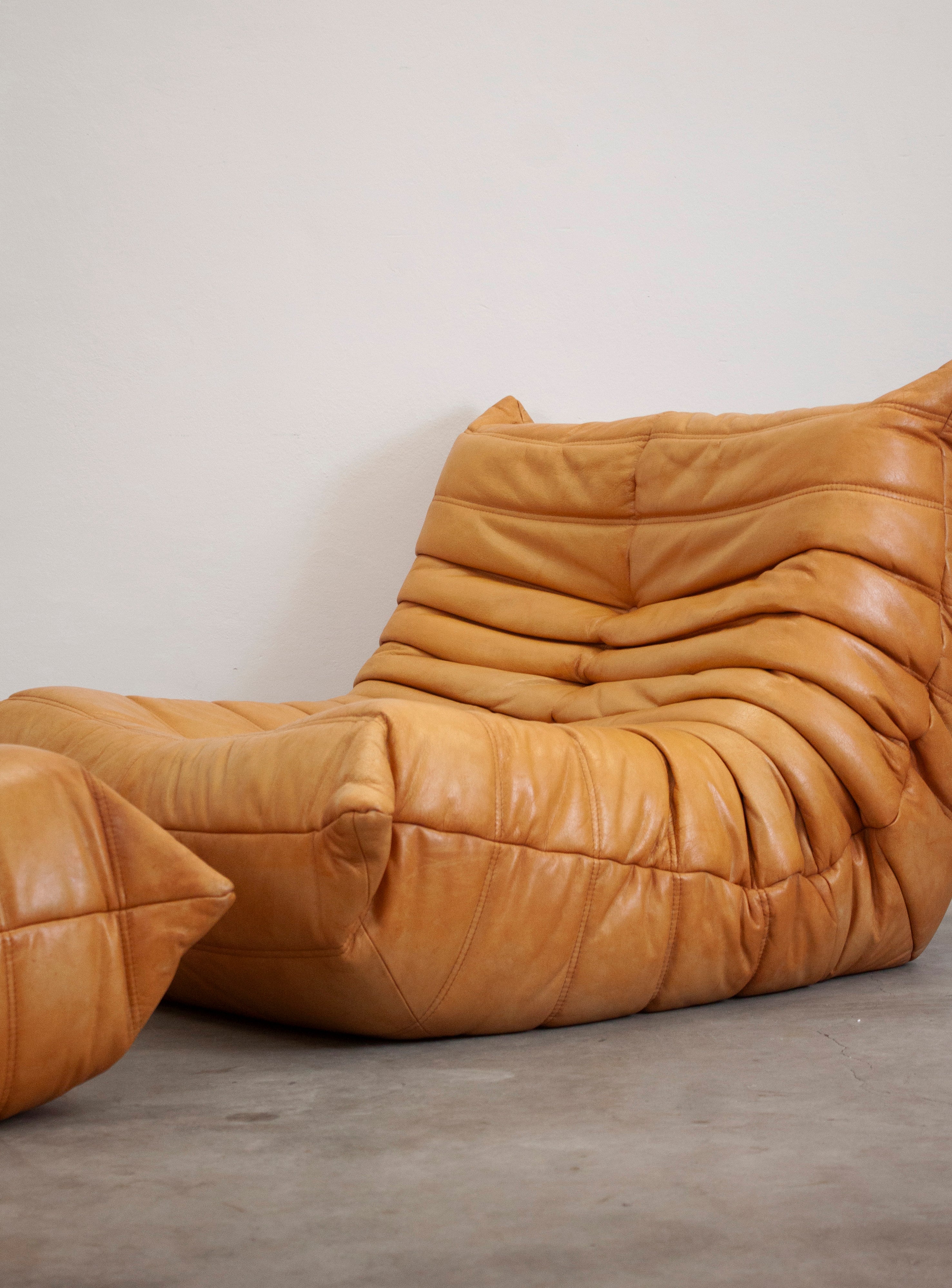 Ligne Roset Togo Leather Lounge Chair & Ottoman by Micheal Ducaroy (Tan) - Image 13