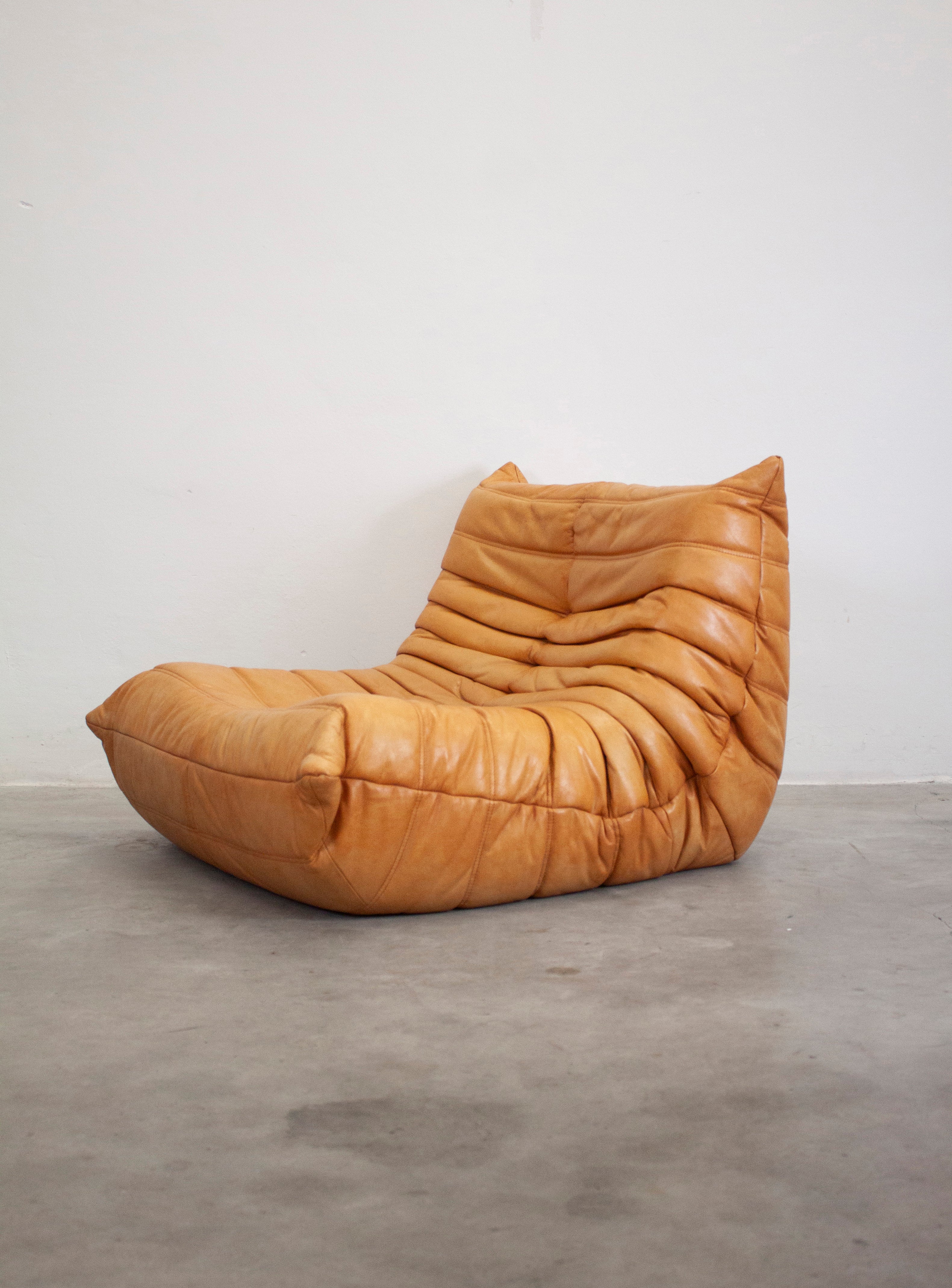 Ligne Roset Togo Leather Lounge Chair & Ottoman by Micheal Ducaroy (Tan) - Image 14
