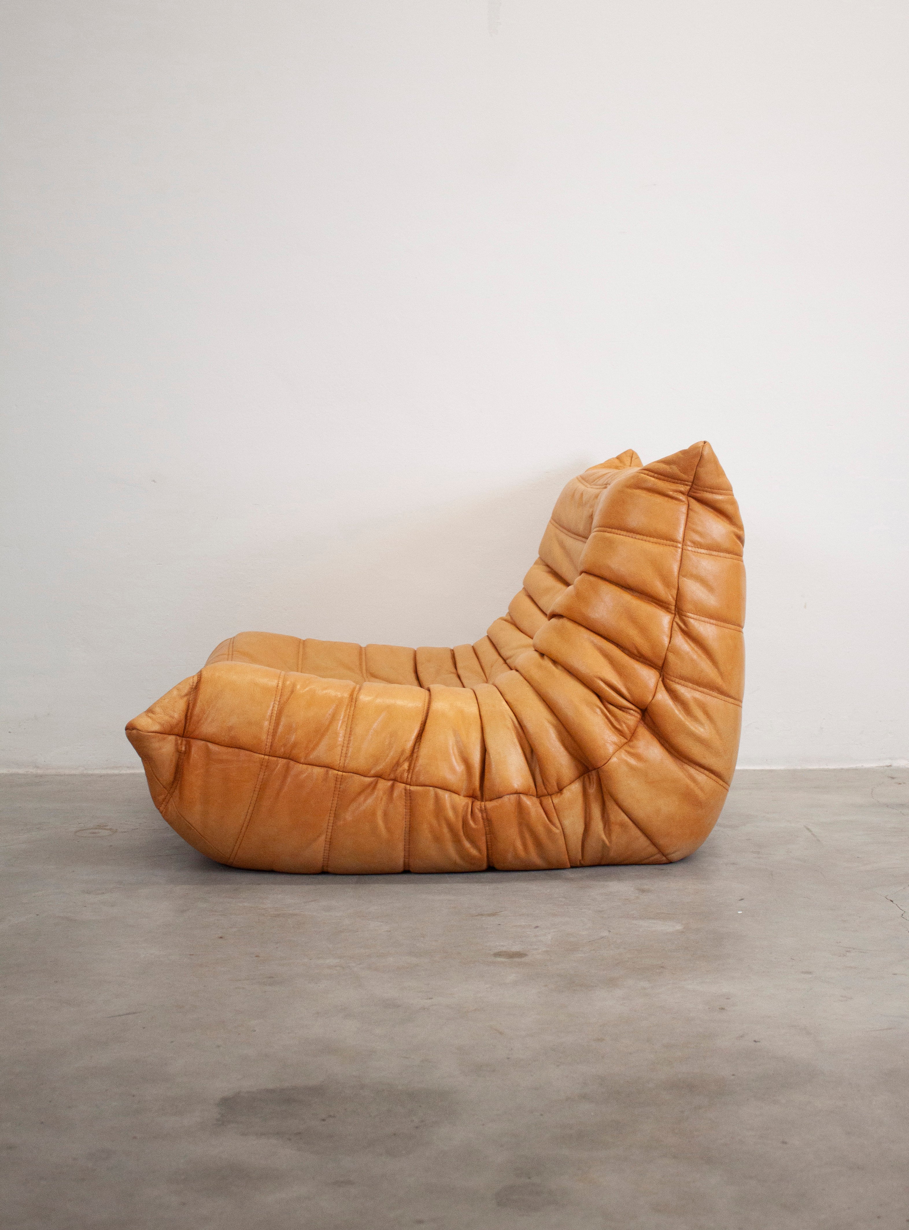 Ligne Roset Togo Leather Lounge Chair & Ottoman by Micheal Ducaroy (Tan) - Image 15