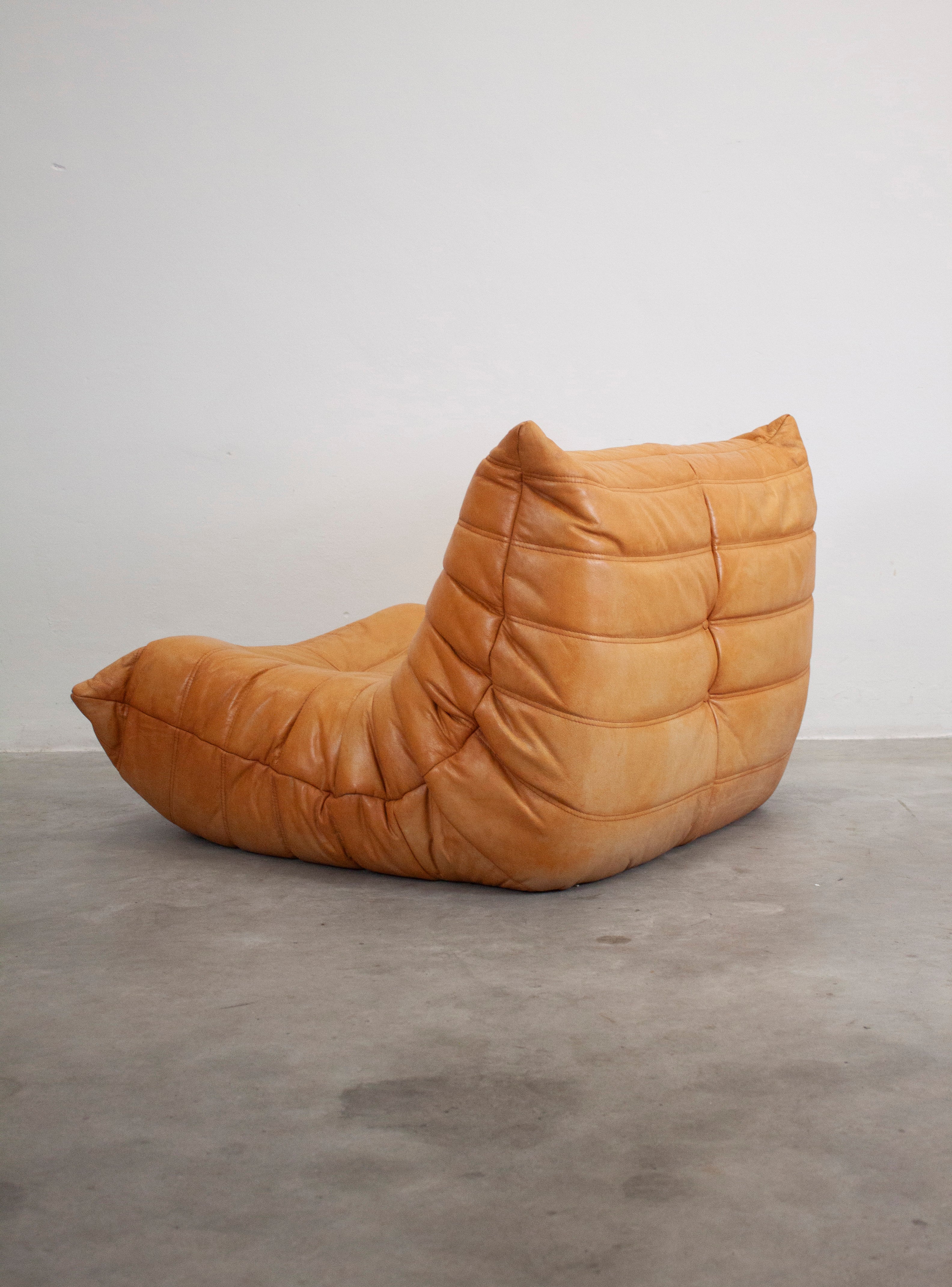 Ligne Roset Togo Leather Lounge Chair & Ottoman by Micheal Ducaroy (Tan) - Image 16
