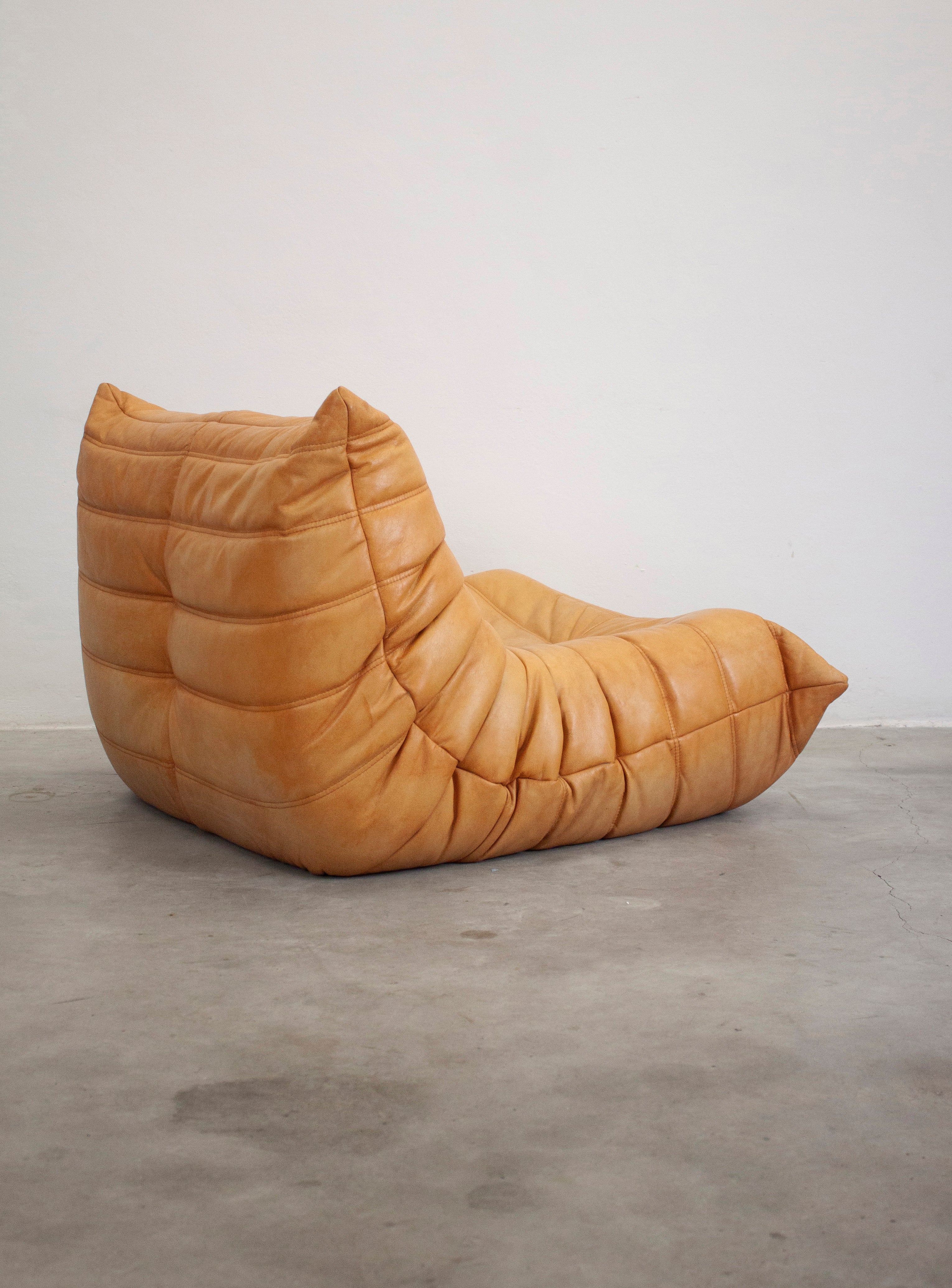Ligne Roset Togo Leather Lounge Chair & Ottoman by Micheal Ducaroy (Tan) - Image 17