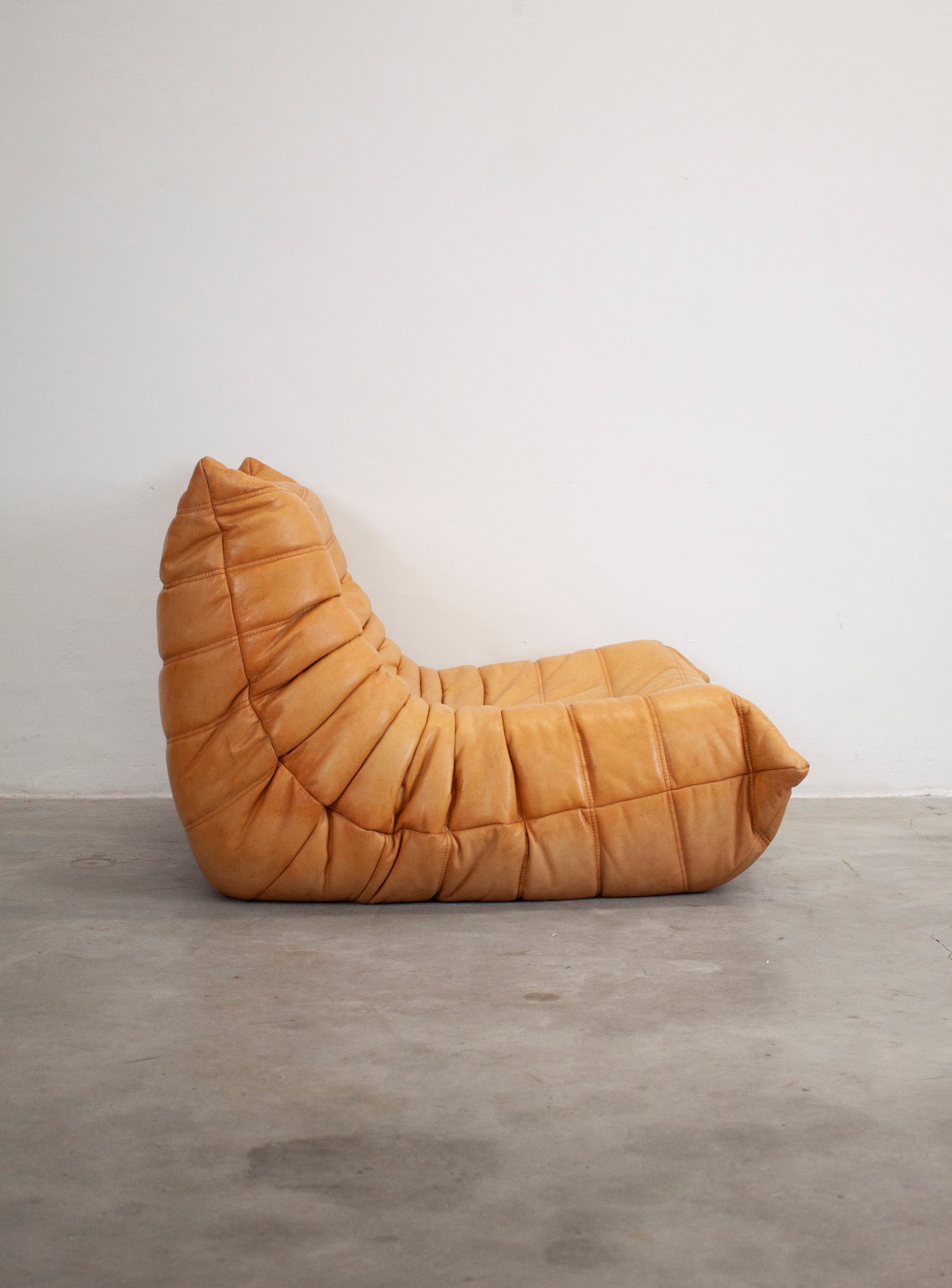 Ligne Roset Togo Leather Lounge Chair & Ottoman by Micheal Ducaroy (Tan) - Image 18