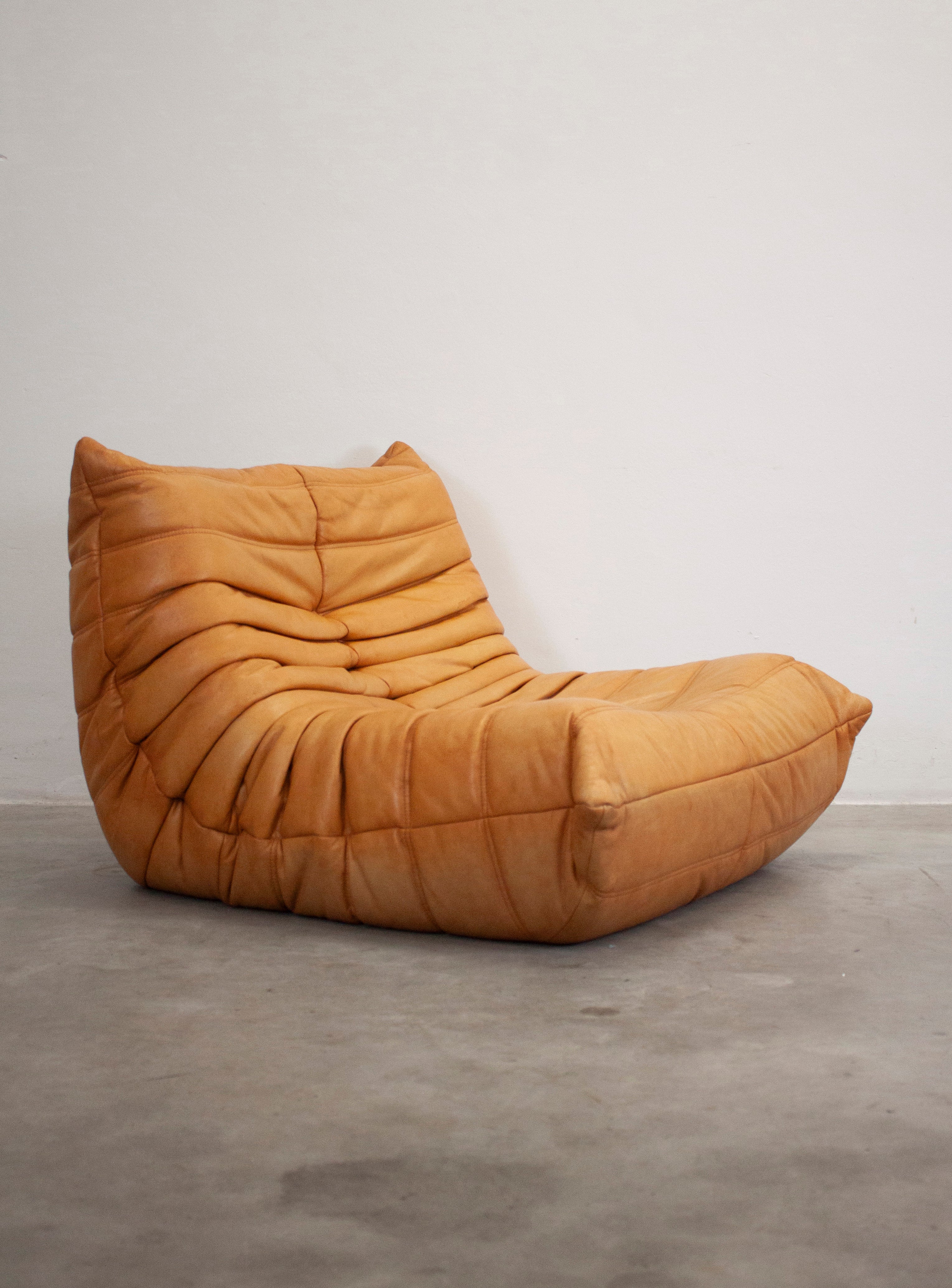 Ligne Roset Togo Leather Lounge Chair & Ottoman by Micheal Ducaroy (Tan) - Image 19