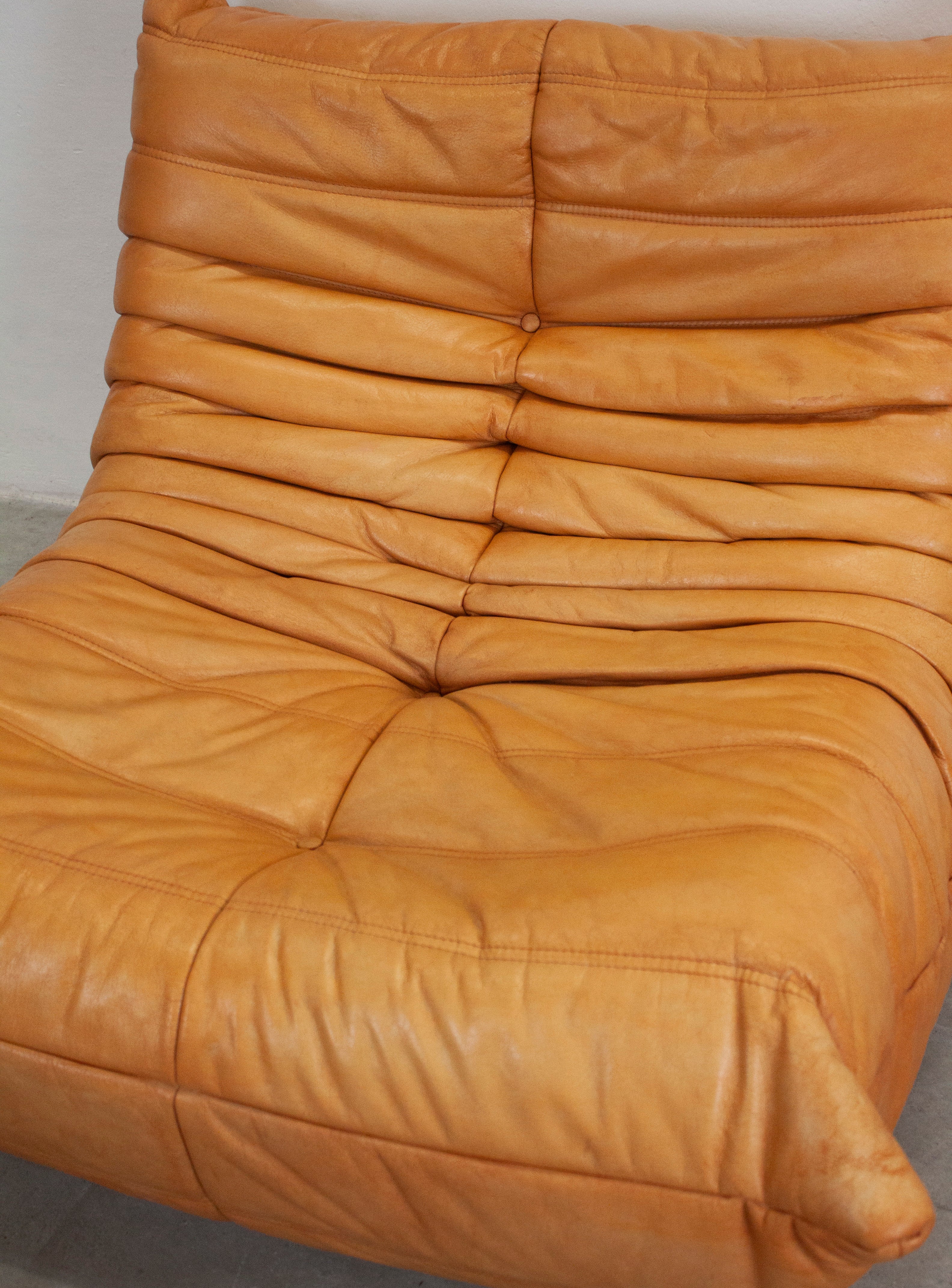 Ligne Roset Togo Leather Lounge Chair & Ottoman by Micheal Ducaroy (Tan) - Image 21