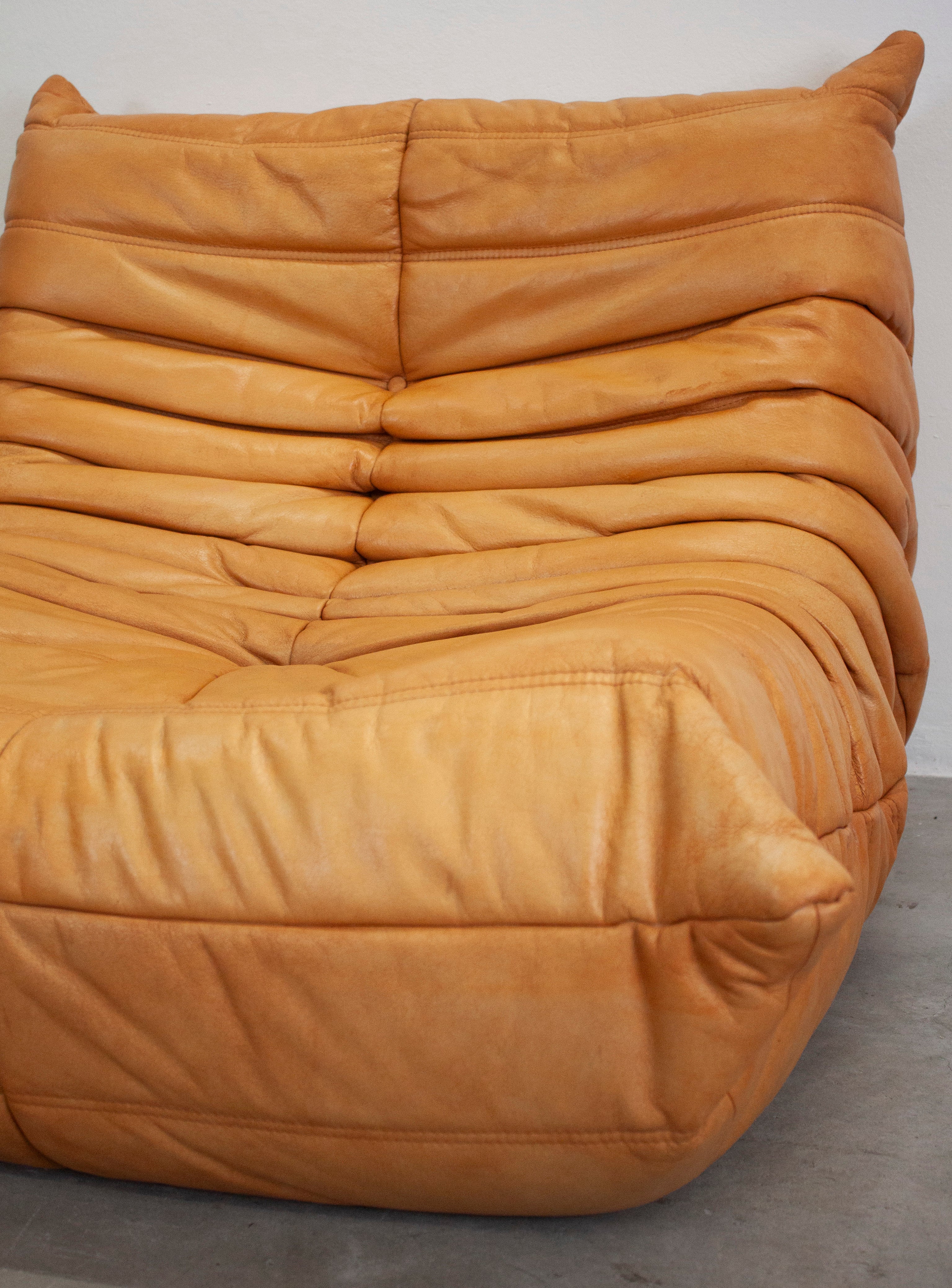Ligne Roset Togo Leather Lounge Chair & Ottoman by Micheal Ducaroy (Tan) - Image 22