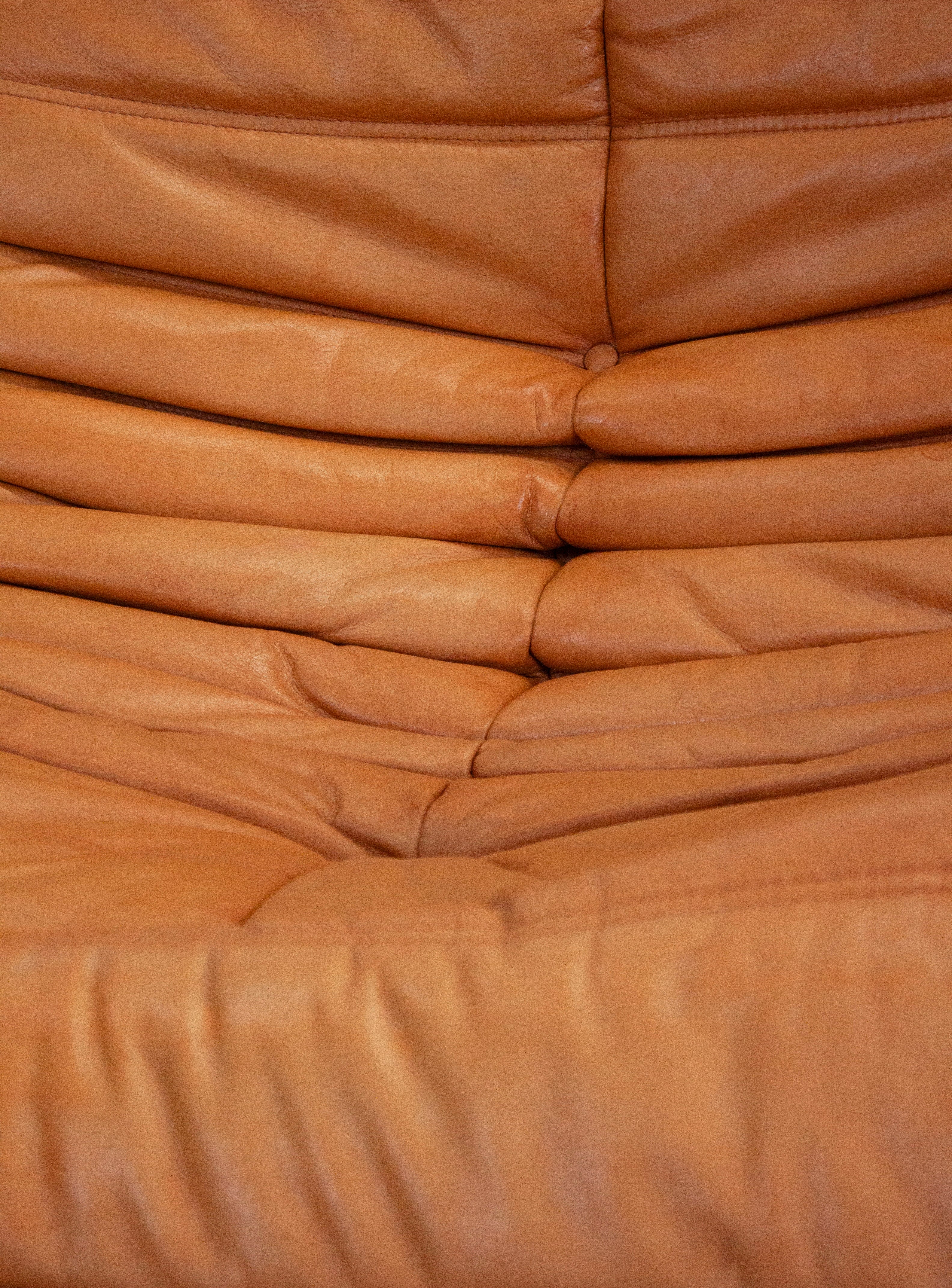 Ligne Roset Togo Leather Lounge Chair & Ottoman by Micheal Ducaroy (Tan) - Image 23