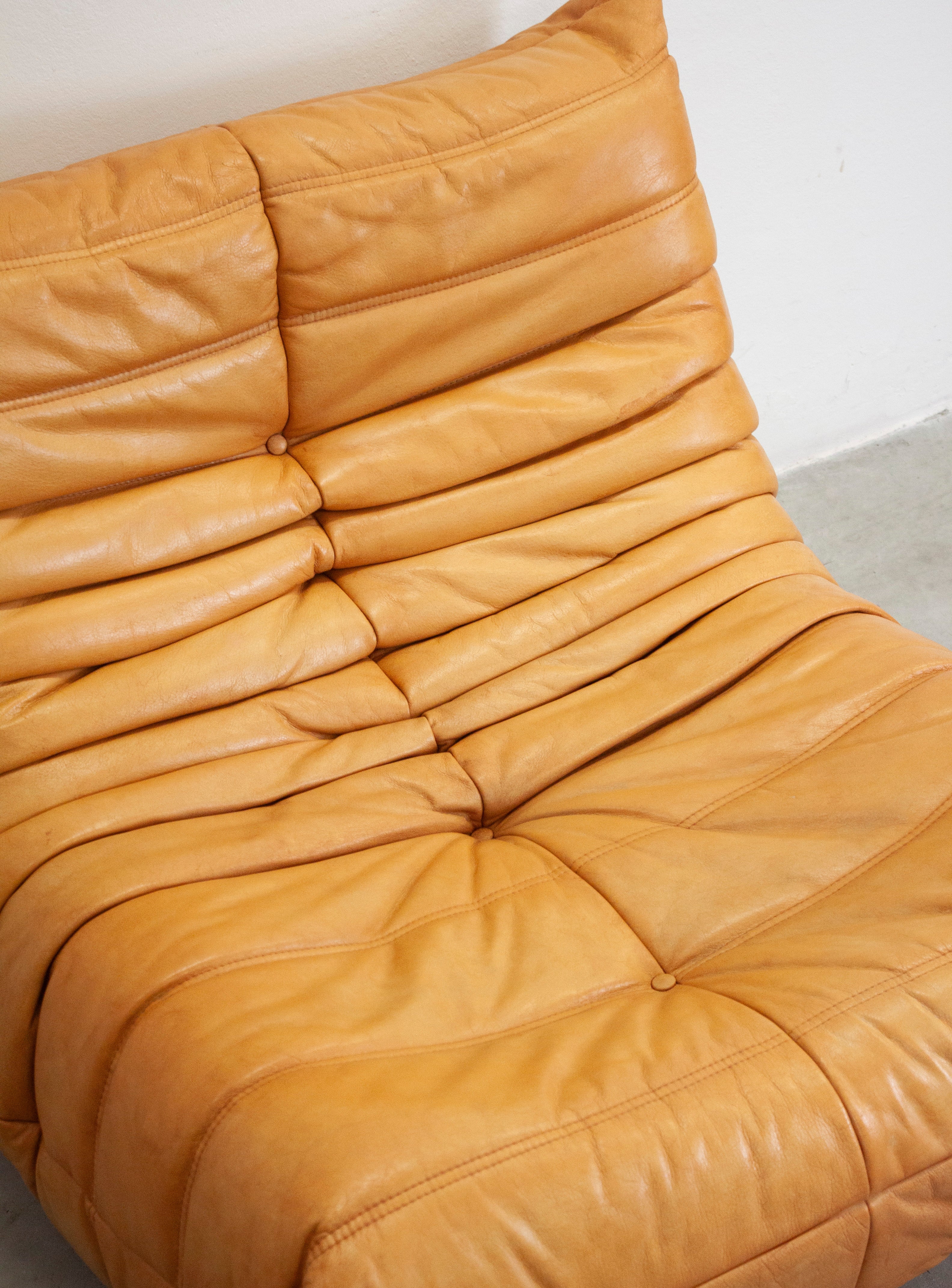 Ligne Roset Togo Leather Lounge Chair & Ottoman by Micheal Ducaroy (Tan) - Image 27