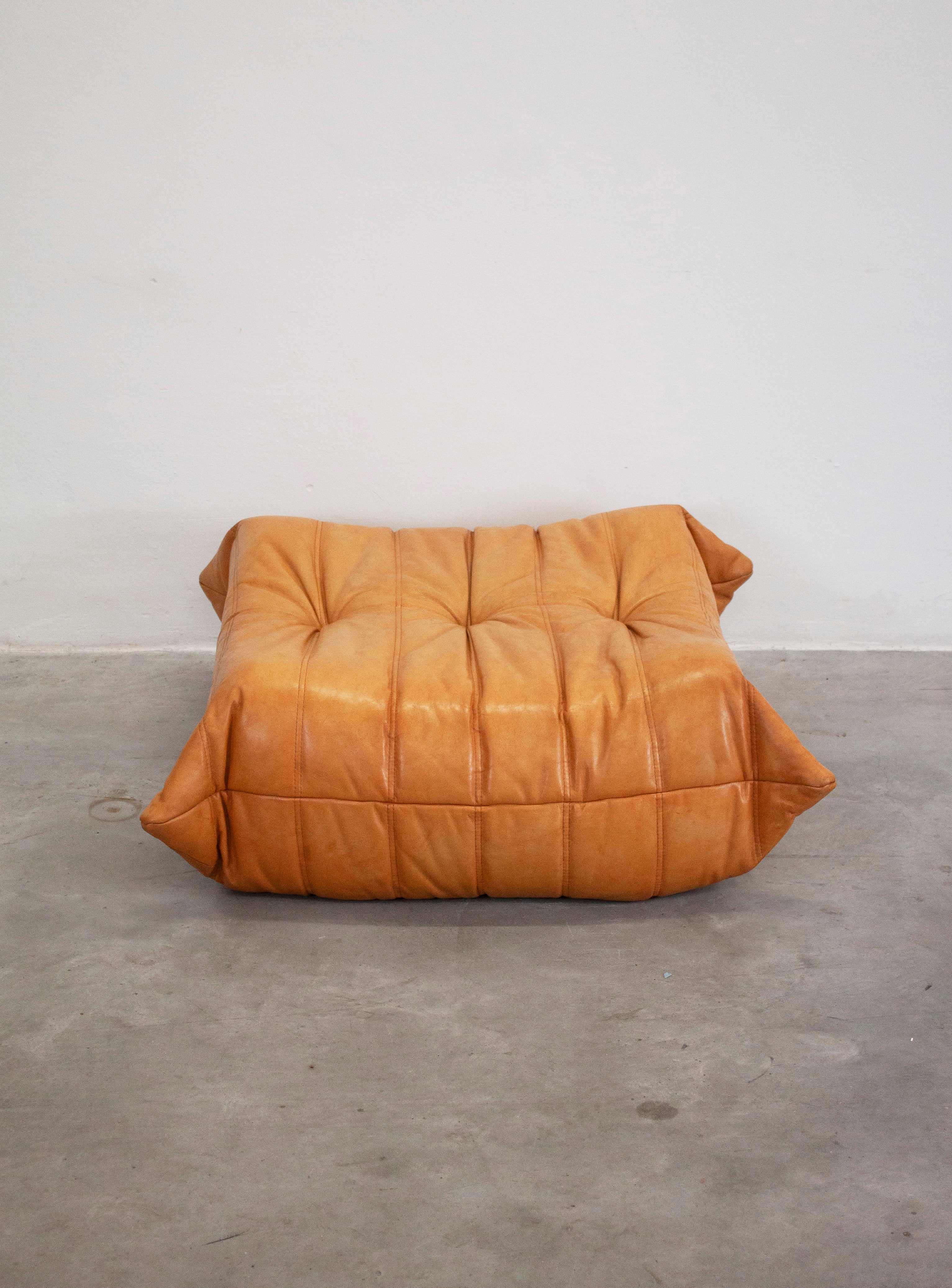 Ligne Roset Togo Leather Lounge Chair & Ottoman by Micheal Ducaroy (Tan) - Image 32