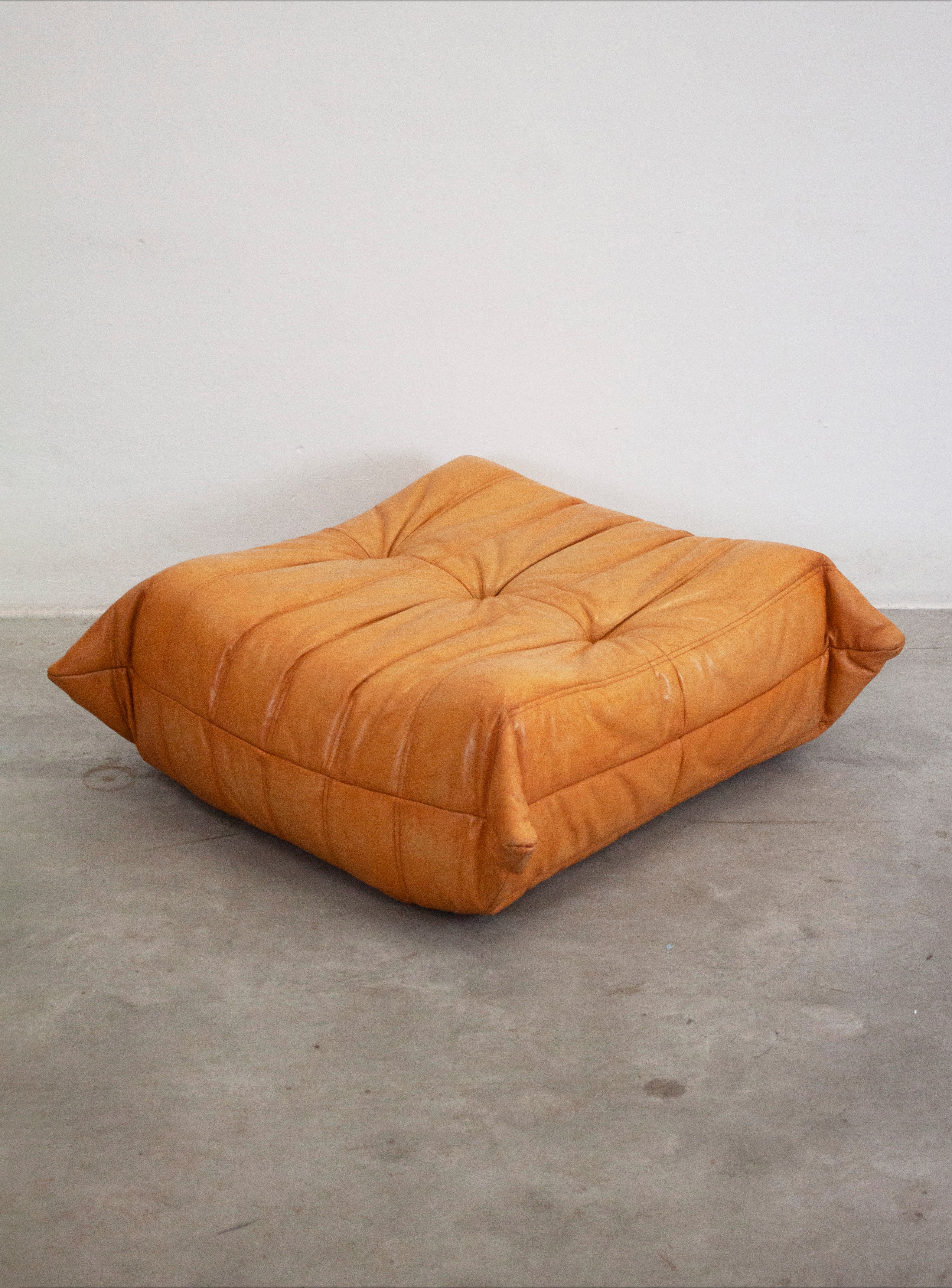 Ligne Roset Togo Leather Lounge Chair & Ottoman by Micheal Ducaroy (Tan) - Image 34