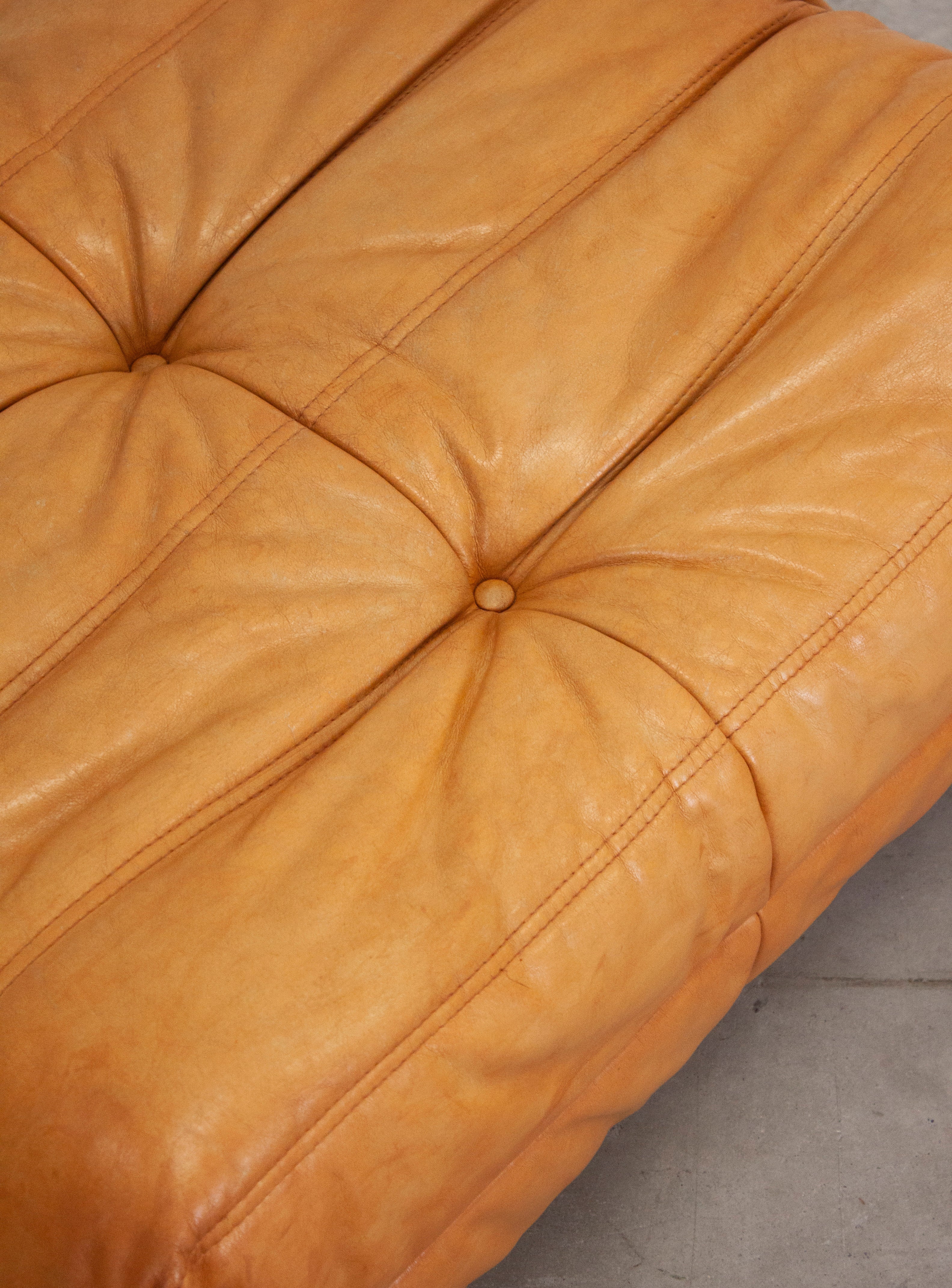 Ligne Roset Togo Leather Lounge Chair & Ottoman by Micheal Ducaroy (Tan) - Image 36