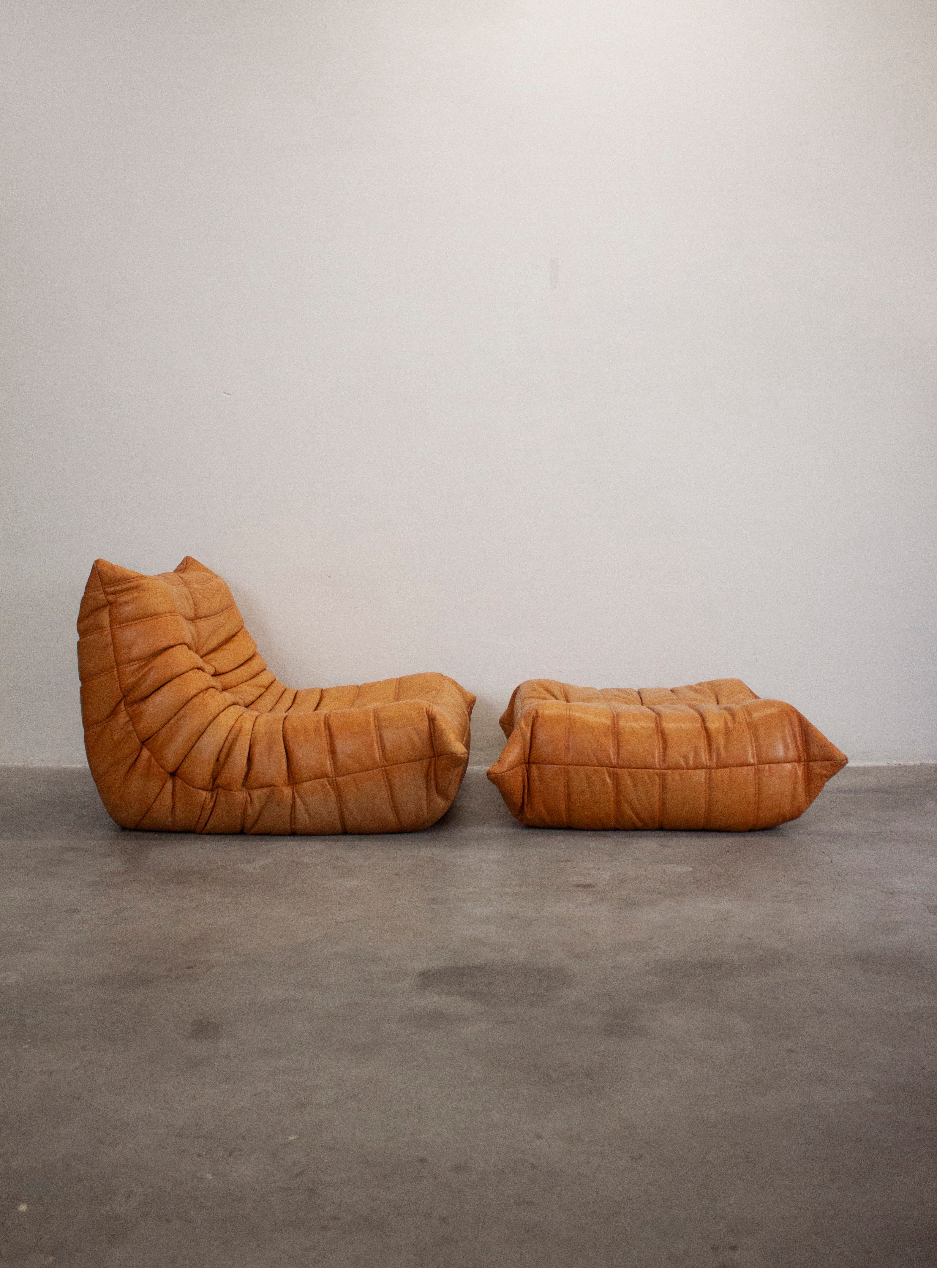 Ligne Roset Togo Leather Lounge Chair & Ottoman by Micheal Ducaroy (Tan) - Image 5