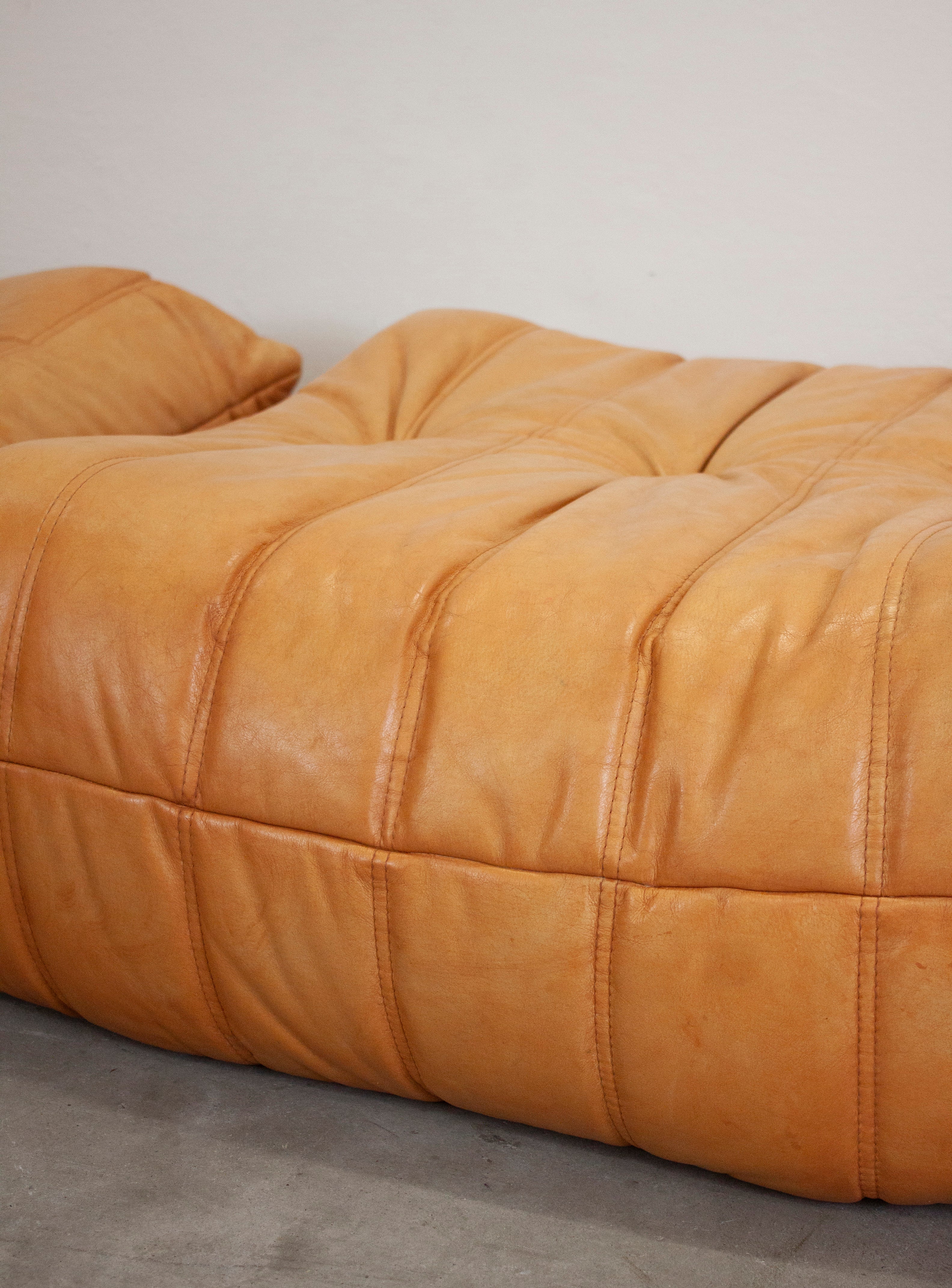 Ligne Roset Togo Leather Lounge Chair & Ottoman by Micheal Ducaroy (Tan) - Image 7