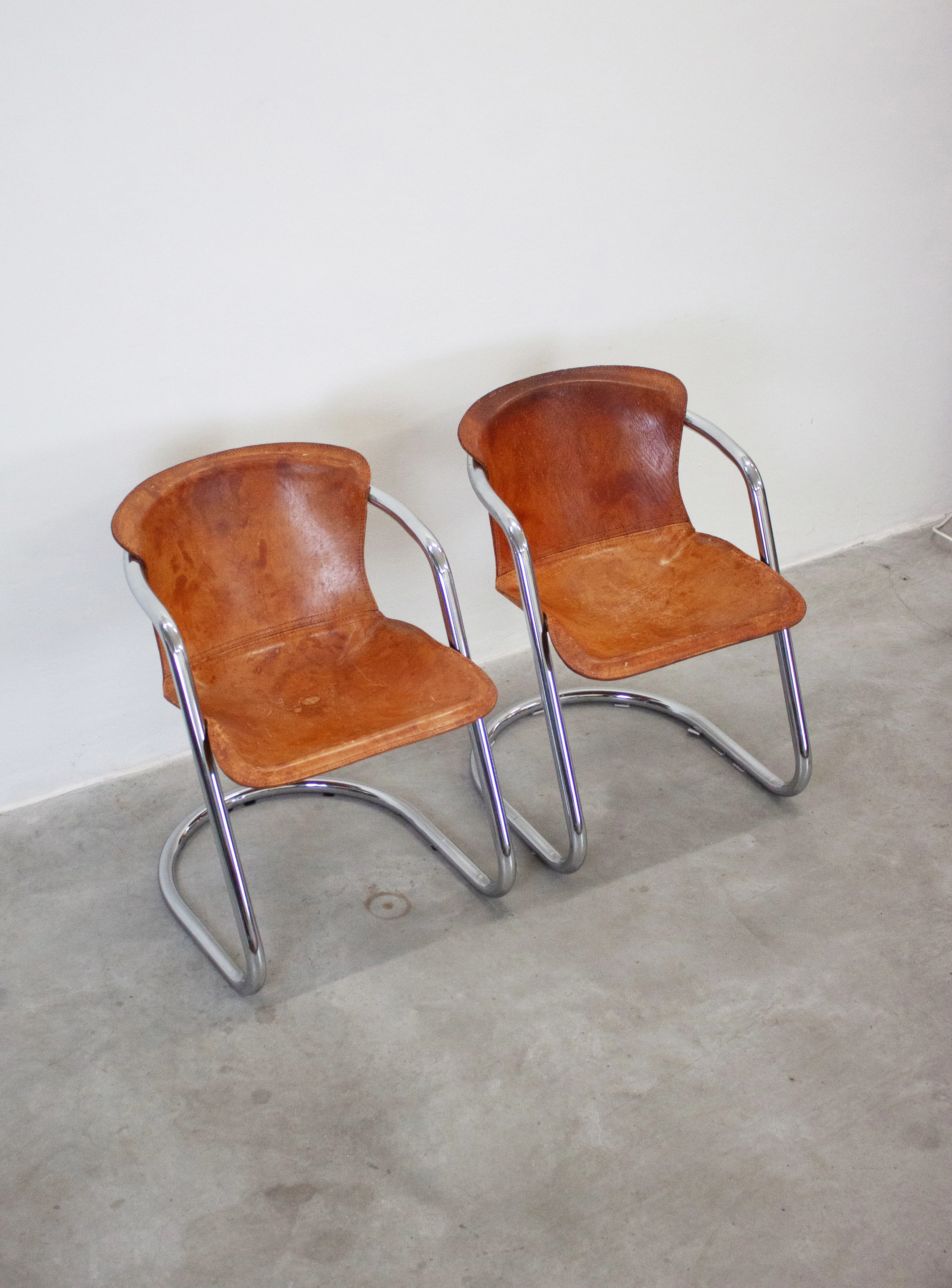 Metaform Tubular Chrome Dining Chairs (Cognac) - Image 4
