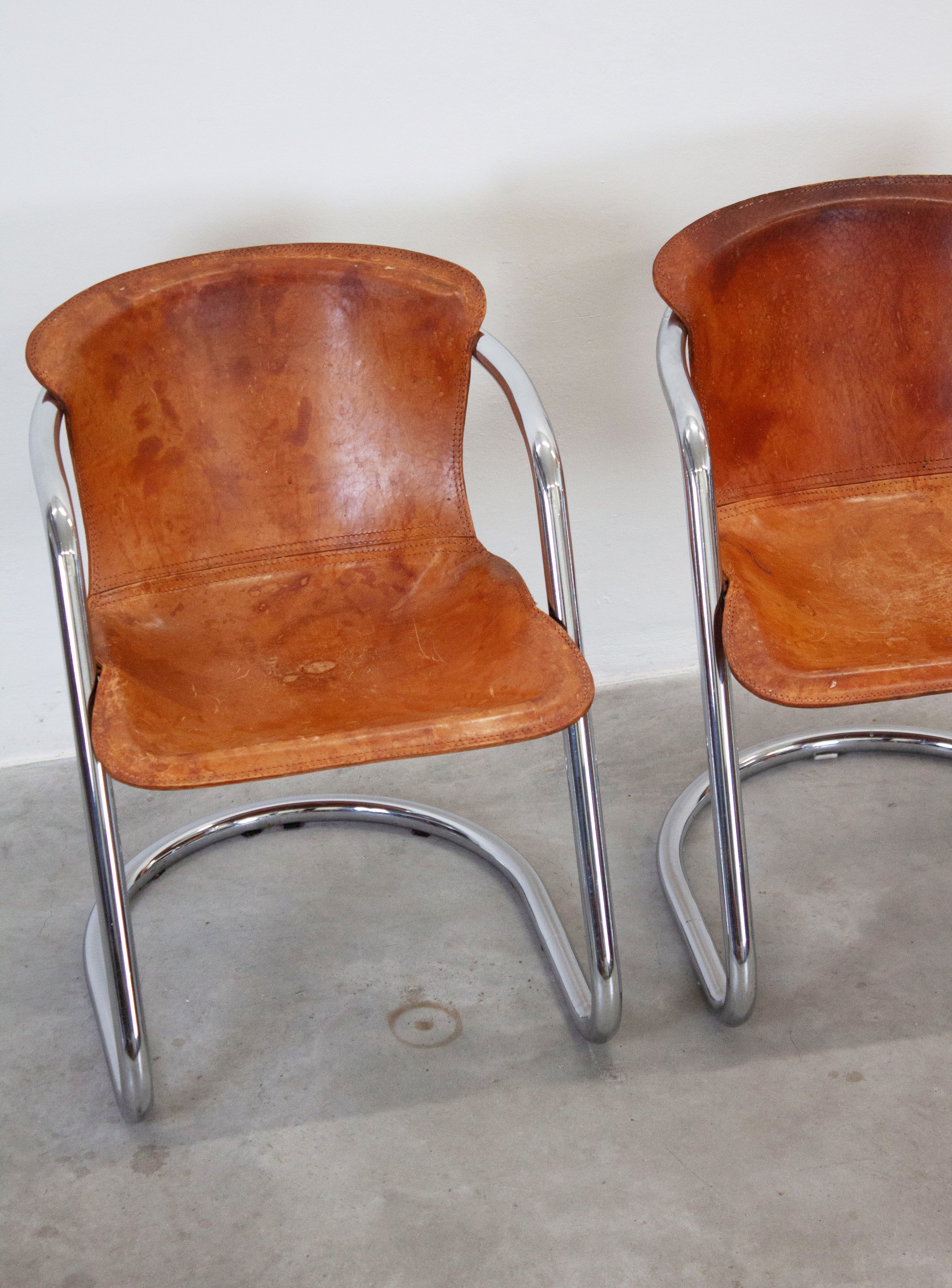 Metaform Tubular Chrome Dining Chairs (Cognac) - Image 6